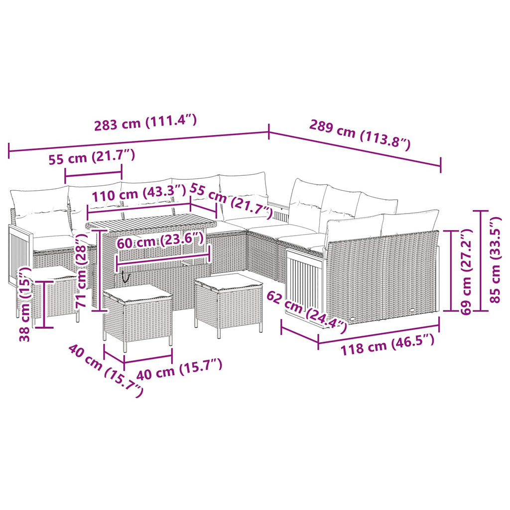 Gartensofa-set mit Kissen 14 pcs Grau
