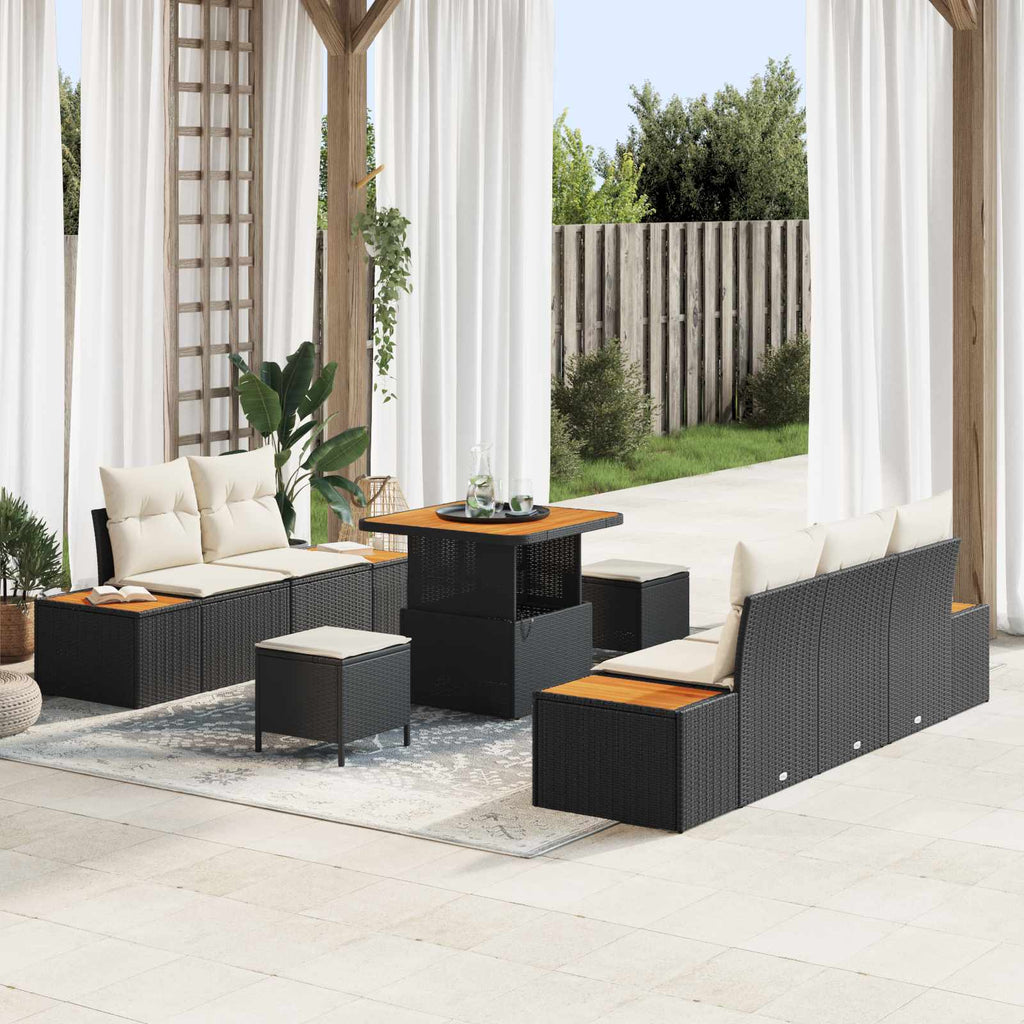 Gartensofa-set mit Kissen 8 pcs Schwarz und Creme