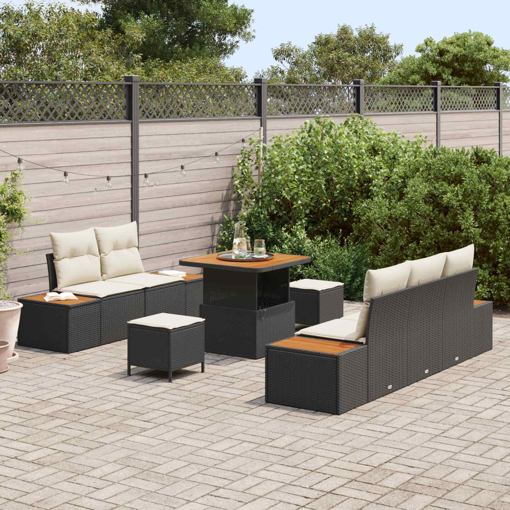 Gartensofa-set mit Kissen 8 pcs Schwarz und Creme