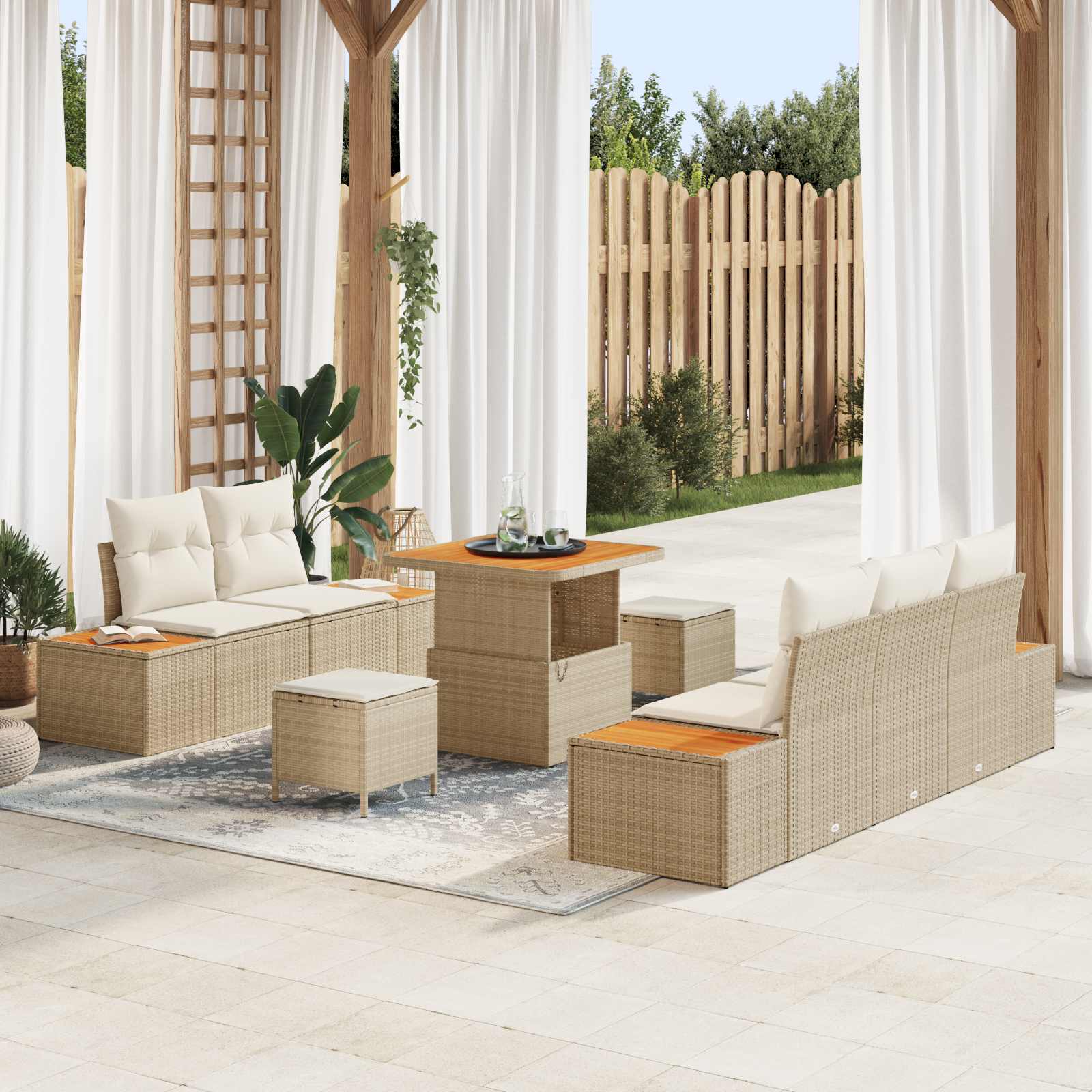 Gartensofa-set mit Kissen 8 pcs Beige und Creme