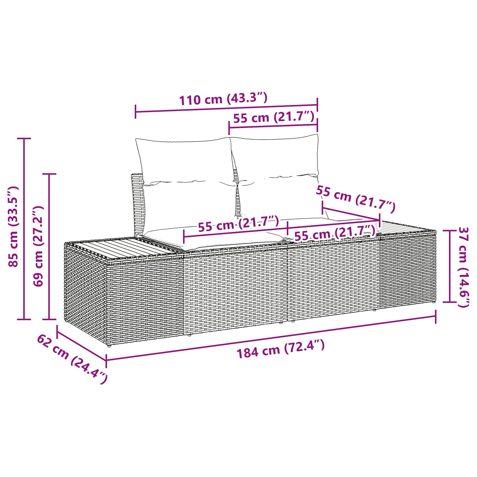 Gartensofa-set mit Kissen 8 pcs Beige und Creme
