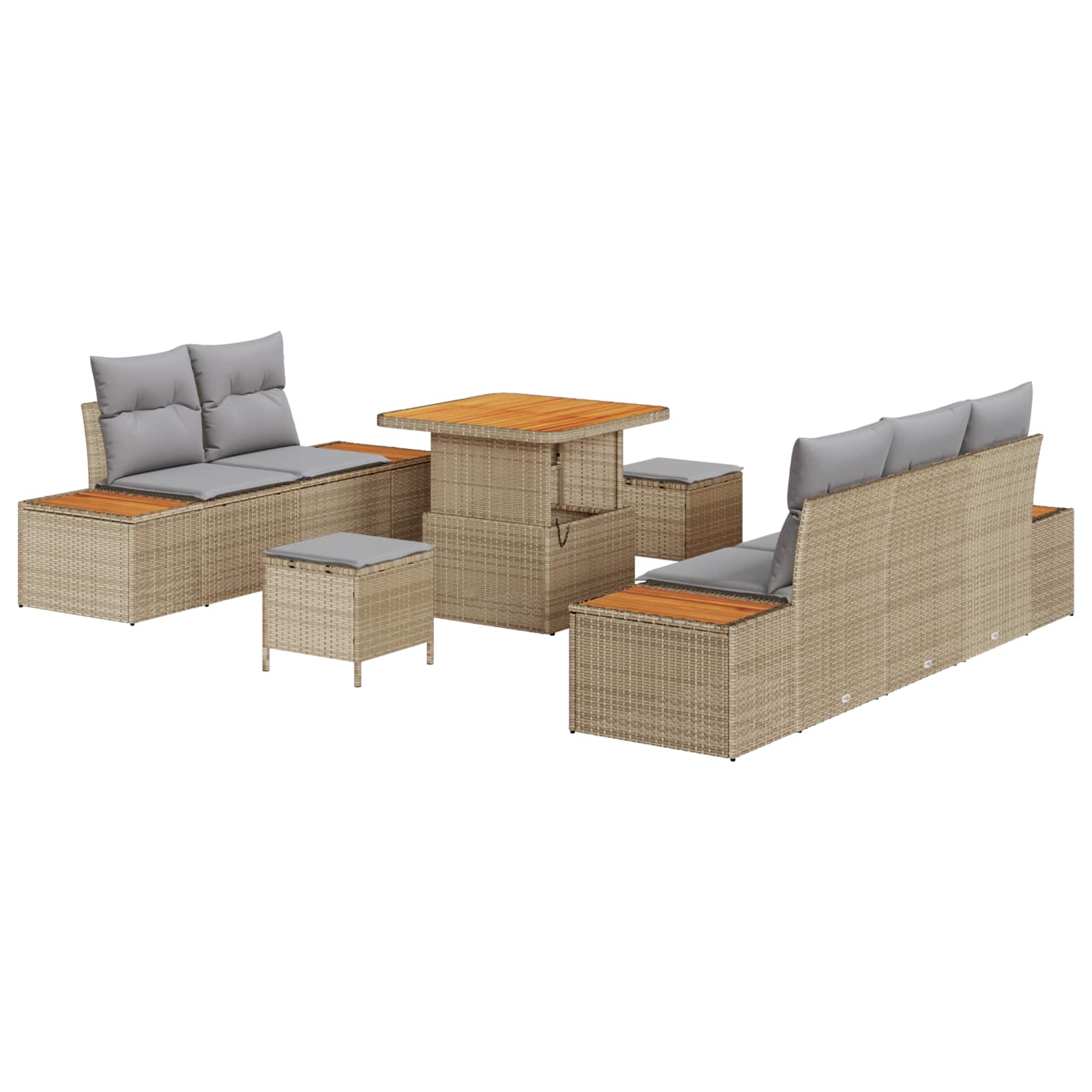 Gartensofa-set mit Kissen 8 pcs Beige und Hellgrau