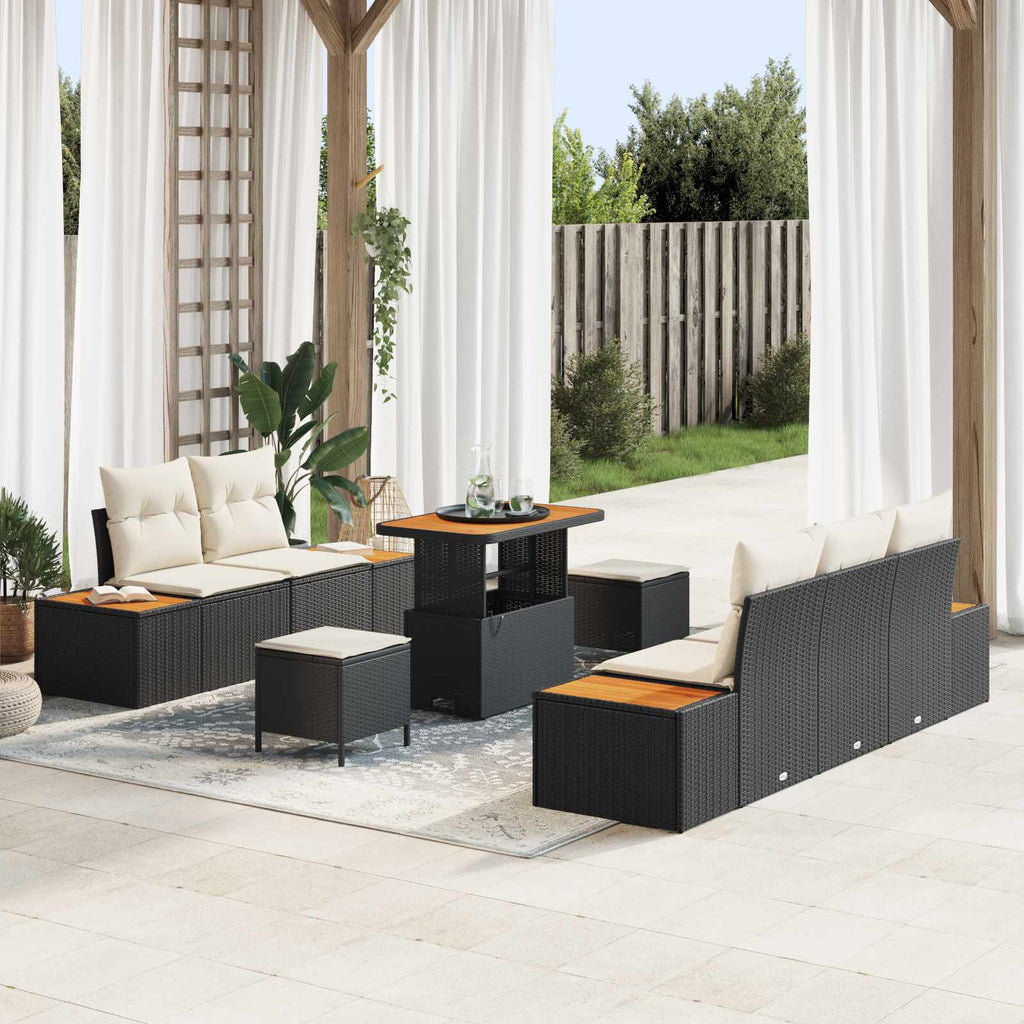 Gartensofa-set mit Kissen 8 pcs Schwarz und Creme