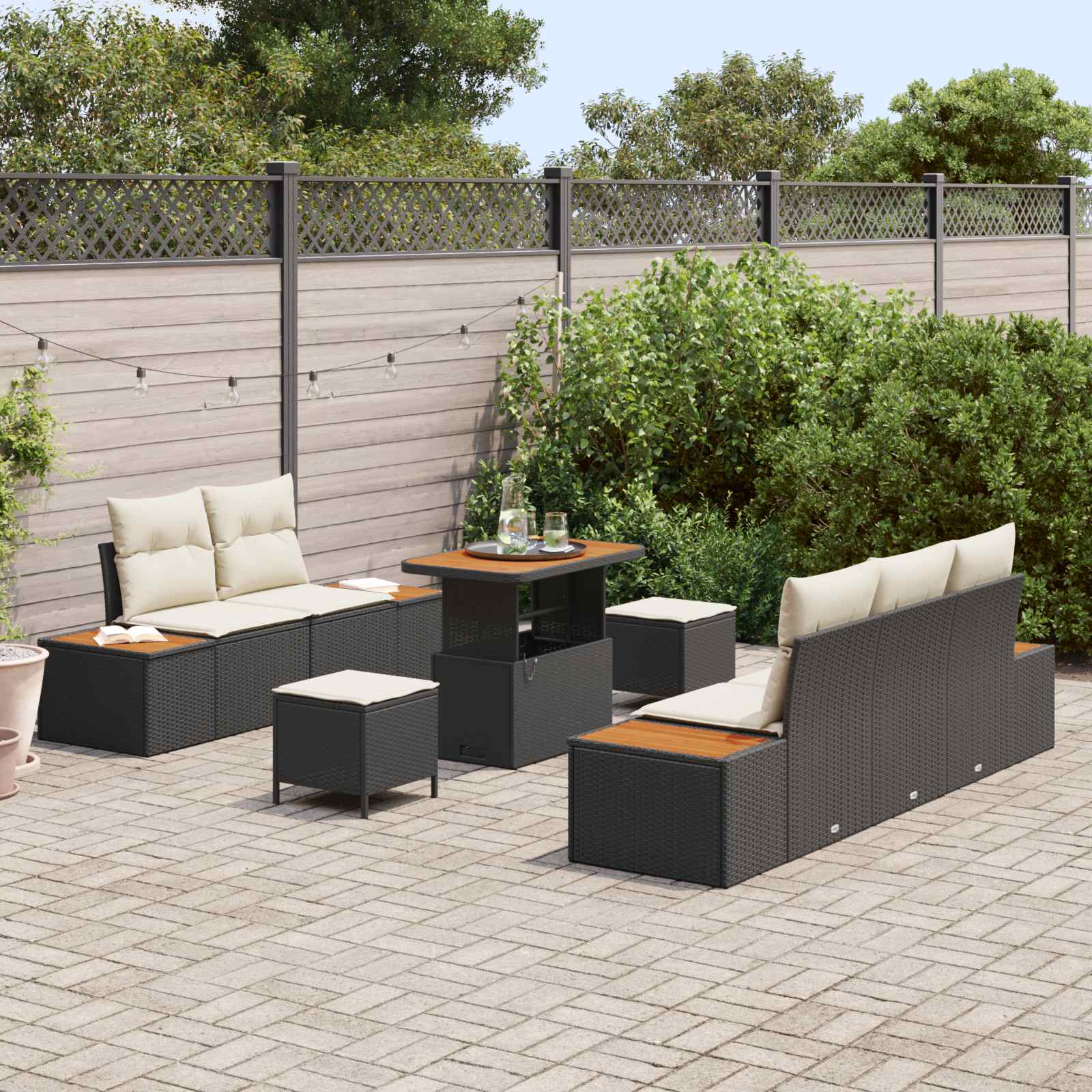 Gartensofa-set mit Kissen 8 pcs Schwarz und Creme