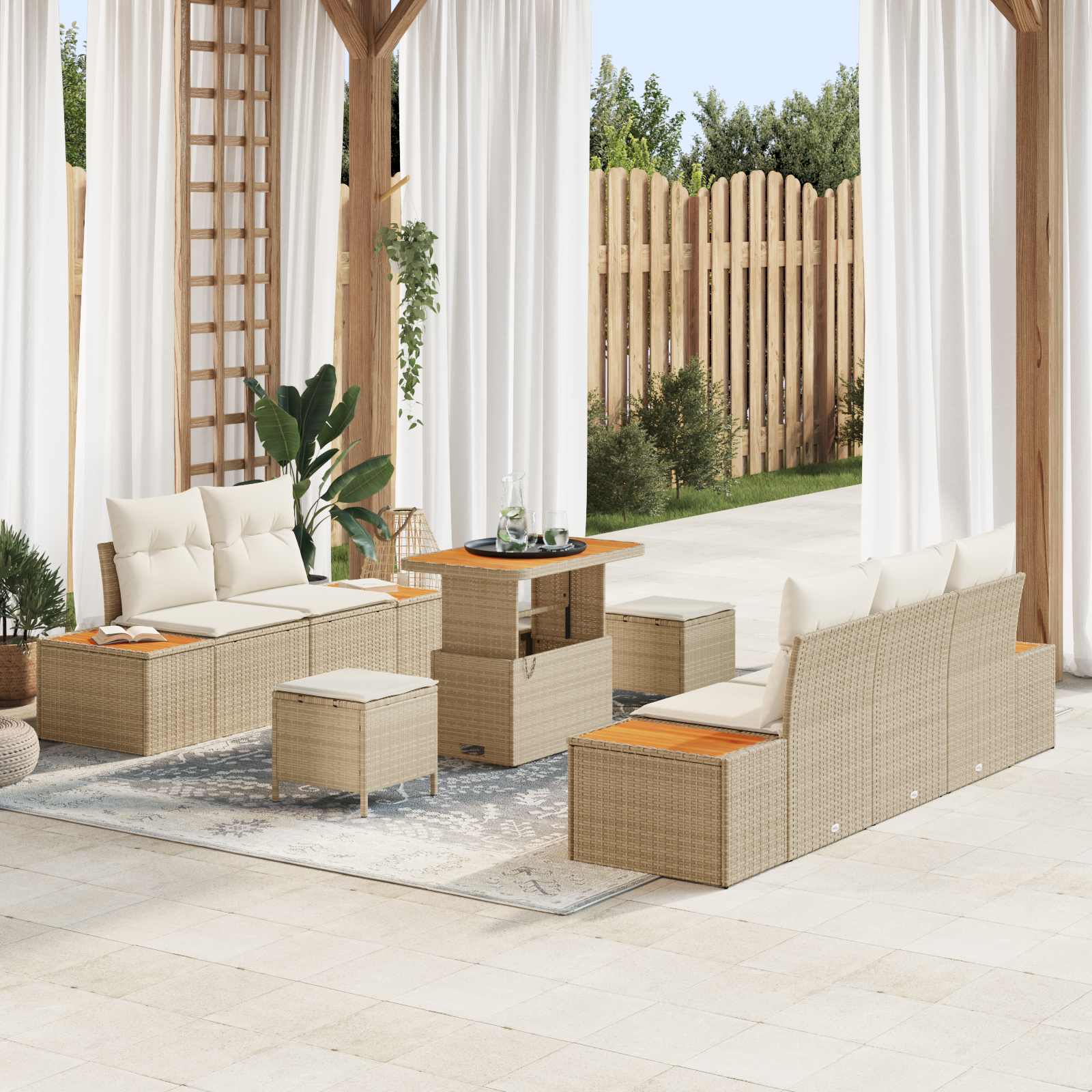Gartensofa-set mit Kissen 8 pcs Beige und Creme