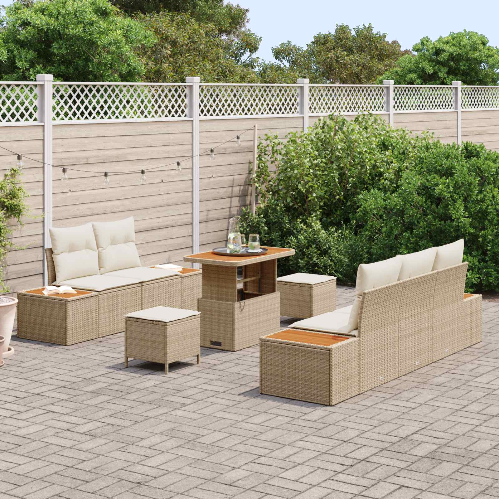 Gartensofa-set mit Kissen 8 pcs Beige und Creme