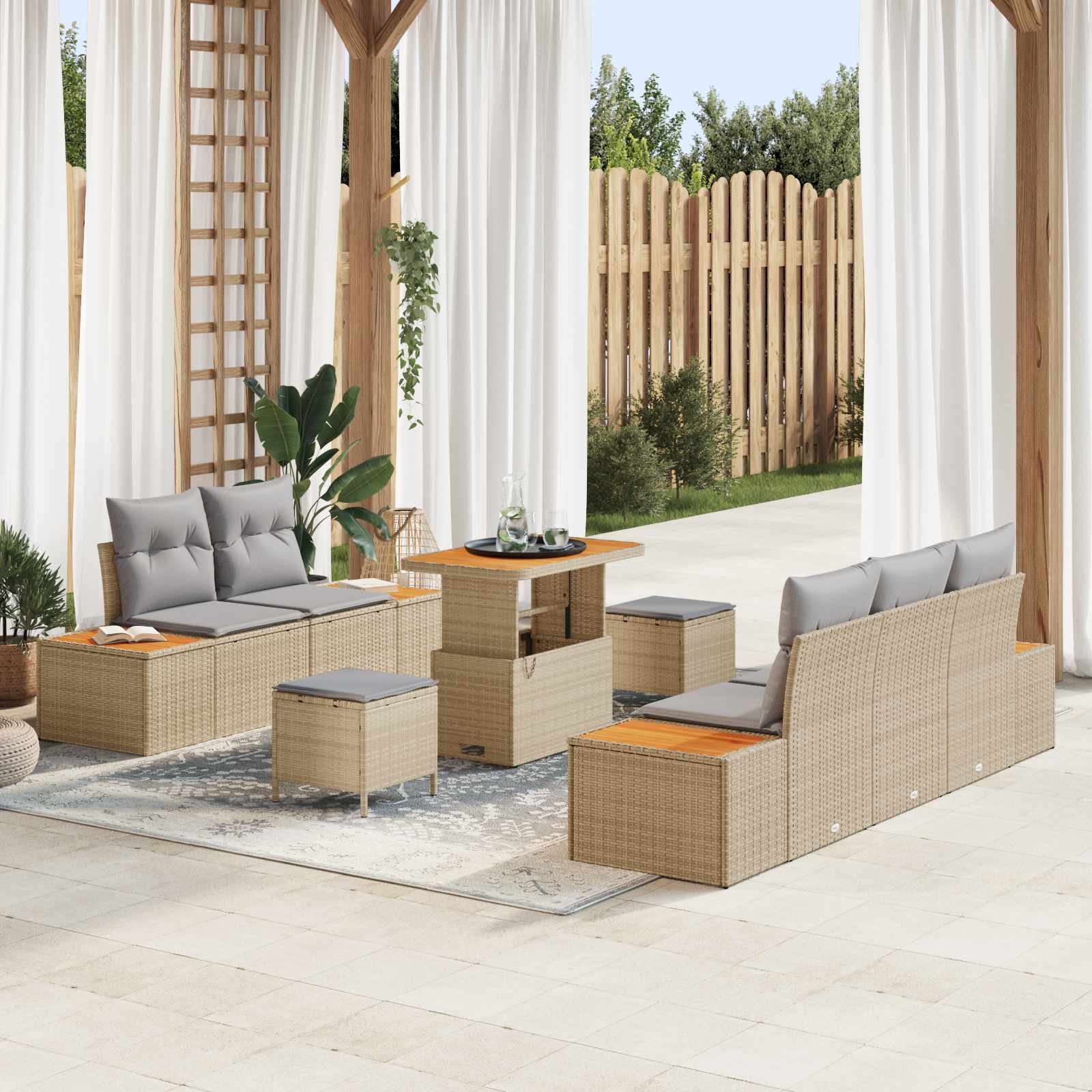 Gartensofa-set mit Kissen 8 pcs Beige und Hellgrau