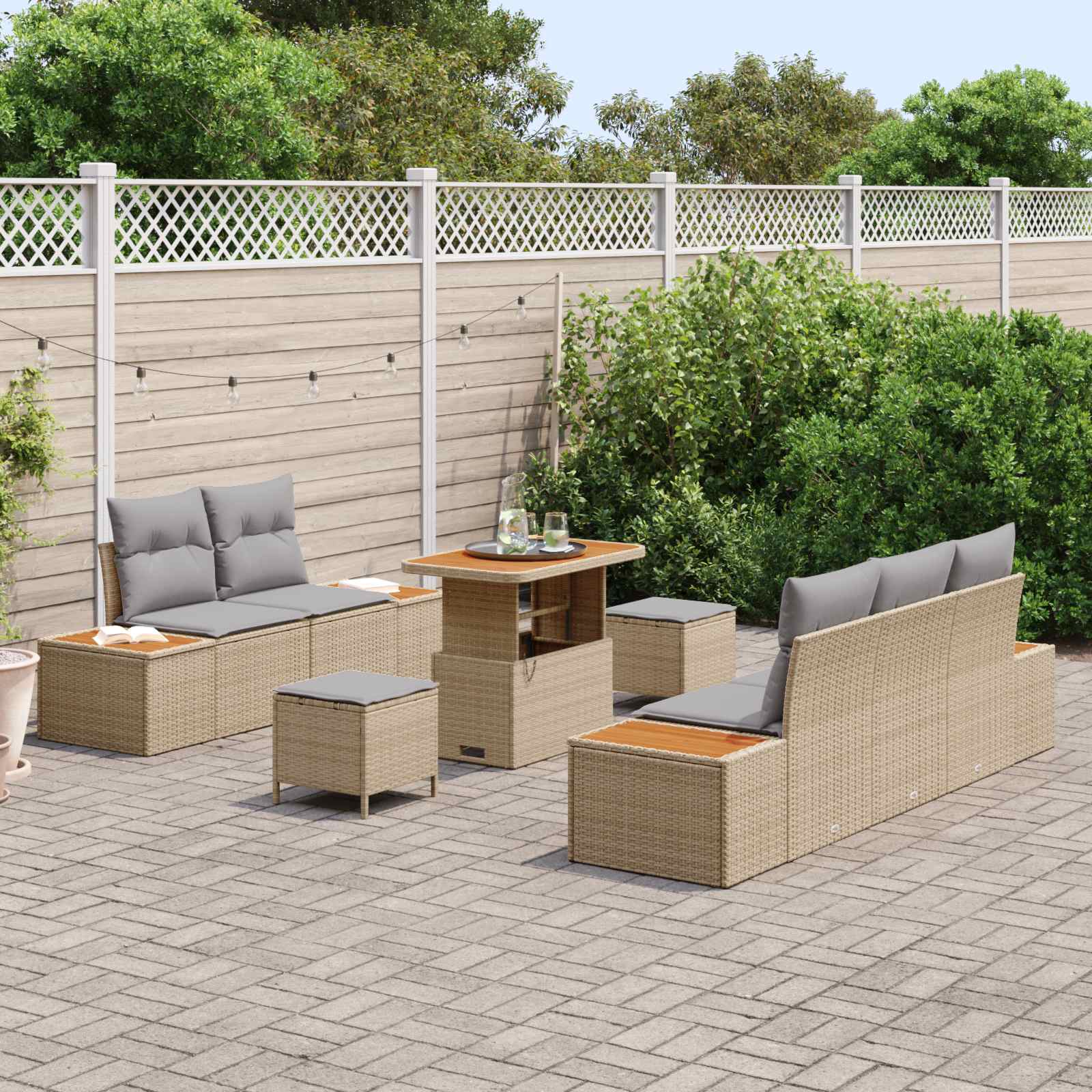 Gartensofa-set mit Kissen 8 pcs Beige und Hellgrau