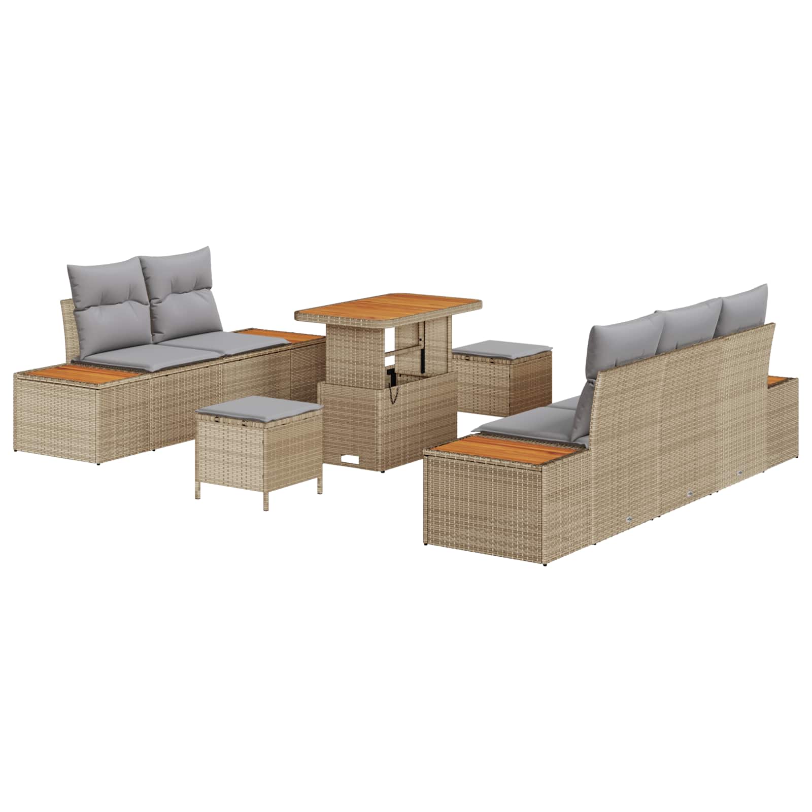 Gartensofa-set mit Kissen 8 pcs Beige und Hellgrau