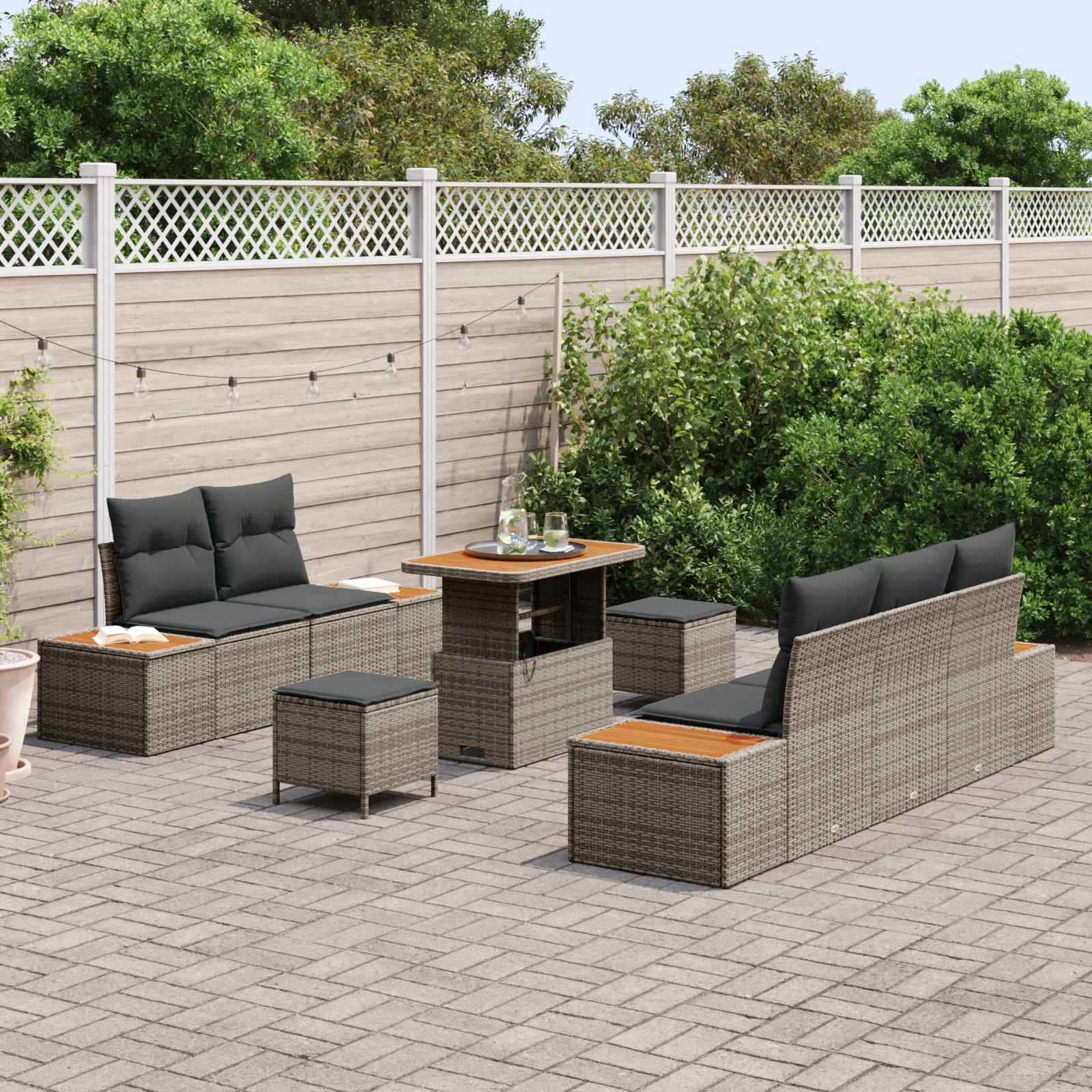 Gartensofa-set mit Kissen 8 pcs Grau