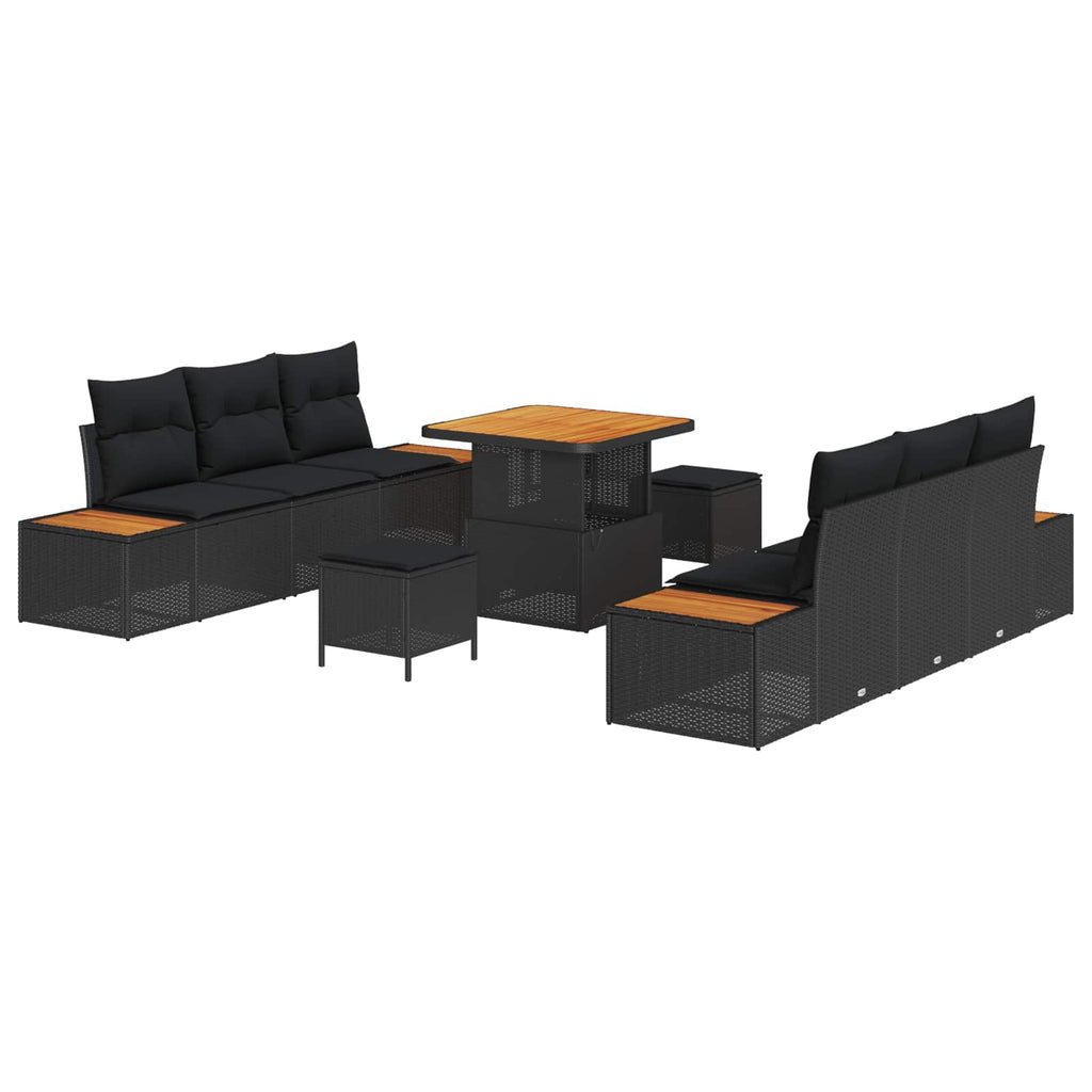 Gartensofa-set mit Kissen 9 pcs Schwarz