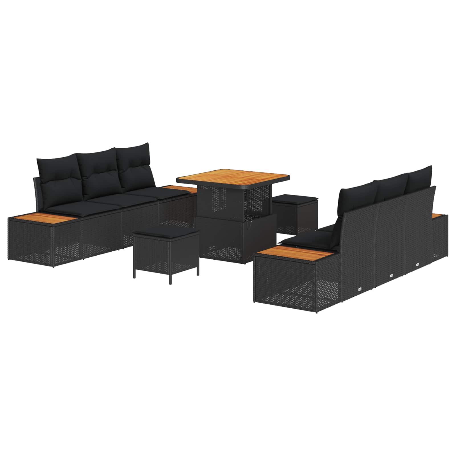 Gartensofa-set mit Kissen 9 pcs Schwarz