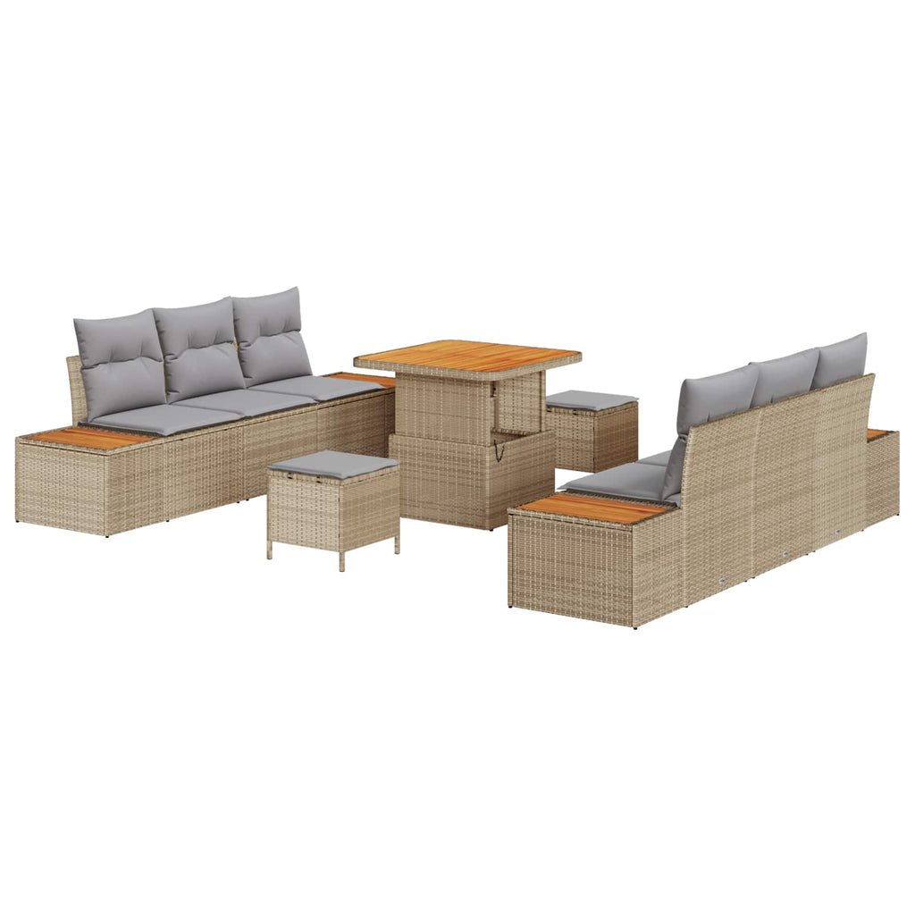 Gartensofa-set mit Kissen 9 pcs Beige und Hellgrau