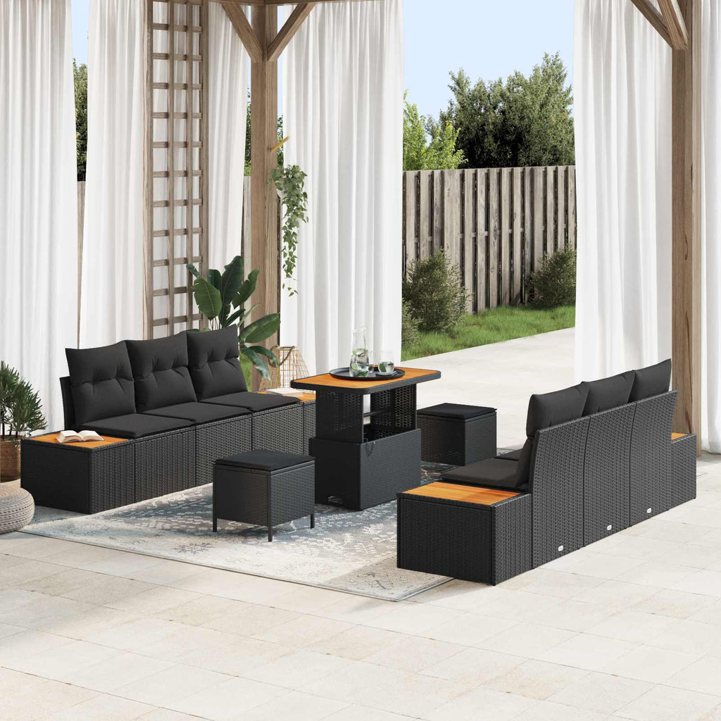 Gartensofa-set mit Kissen 9 pcs Schwarz