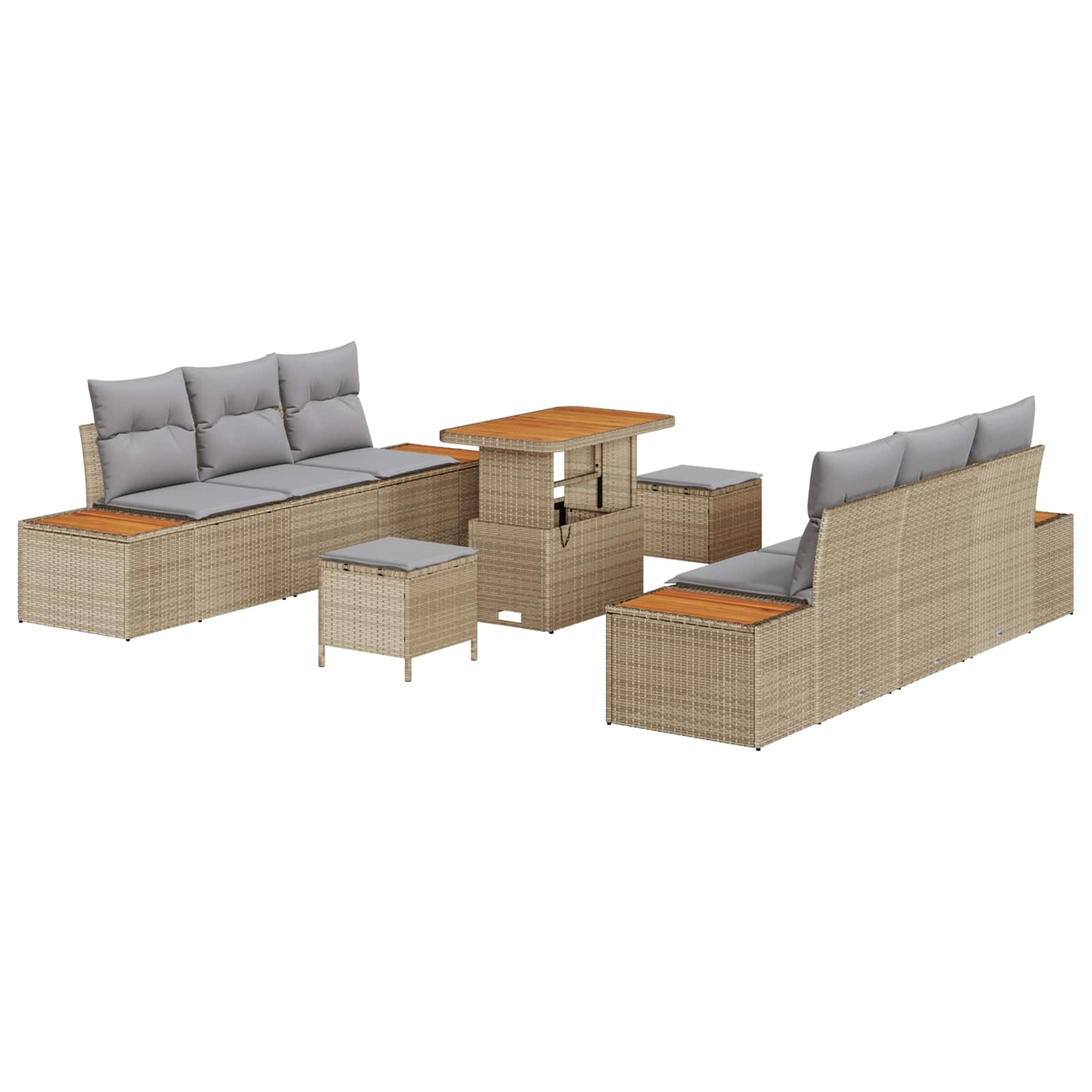 Gartensofa-set mit Kissen 9 pcs Beige und Hellgrau