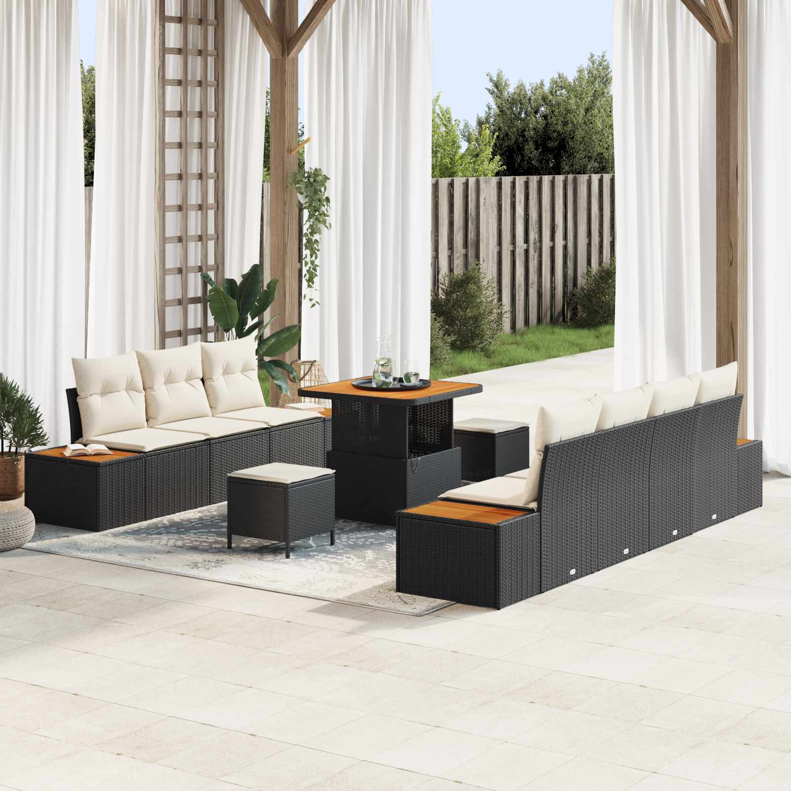 Gartensofa-set mit Kissen 10 pcs Schwarz und Creme