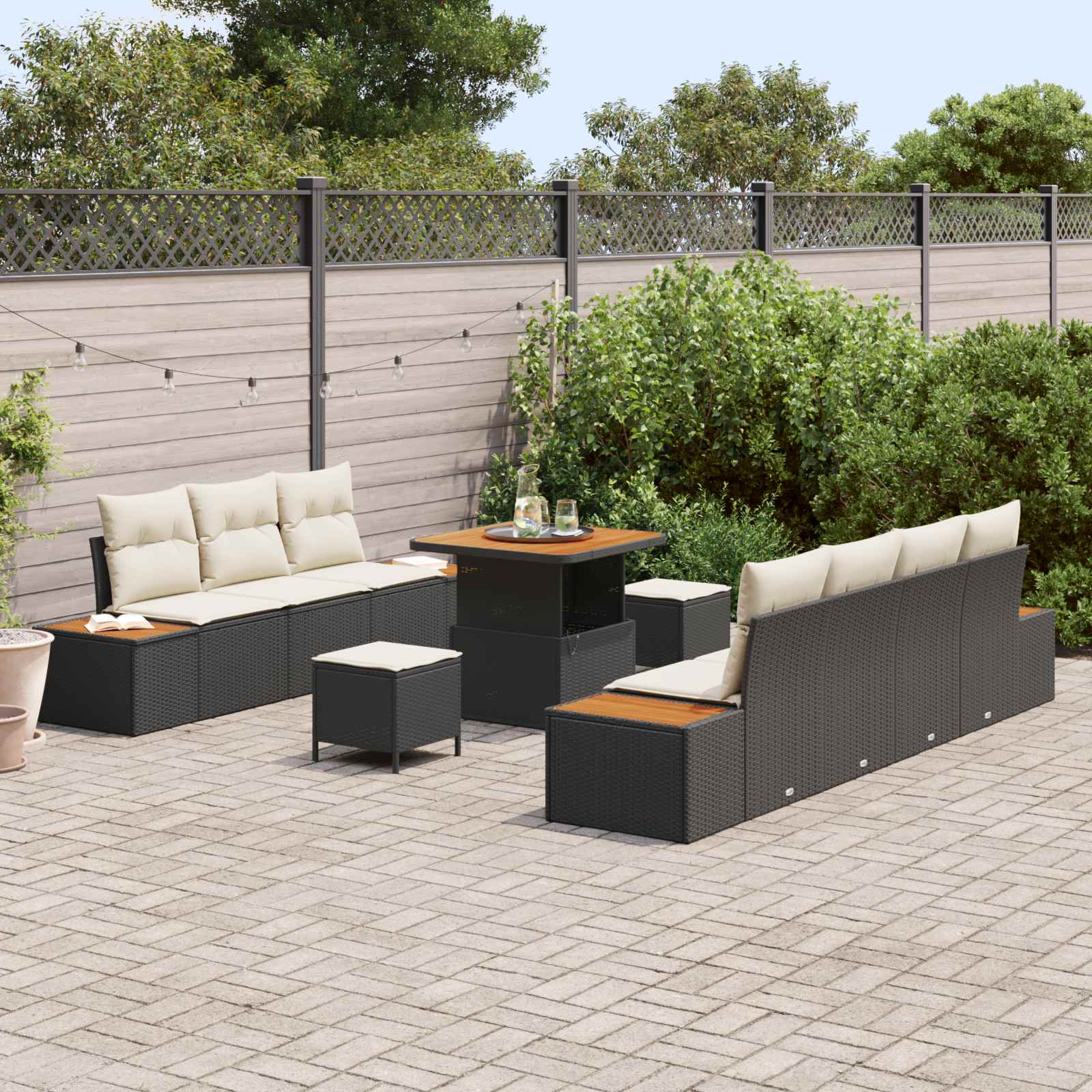 Gartensofa-set mit Kissen 10 pcs Schwarz und Creme