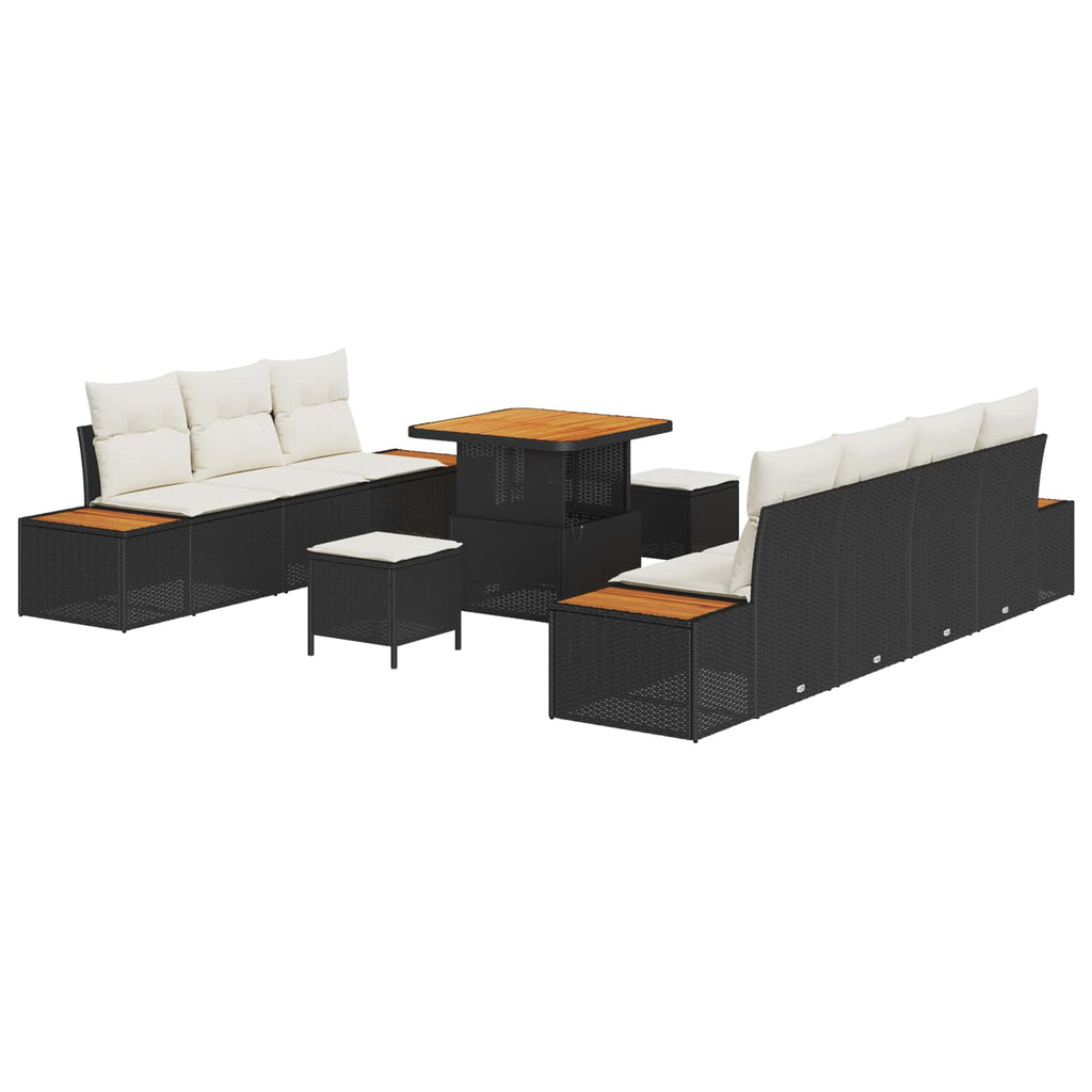 Gartensofa-set mit Kissen 10 pcs Schwarz und Creme