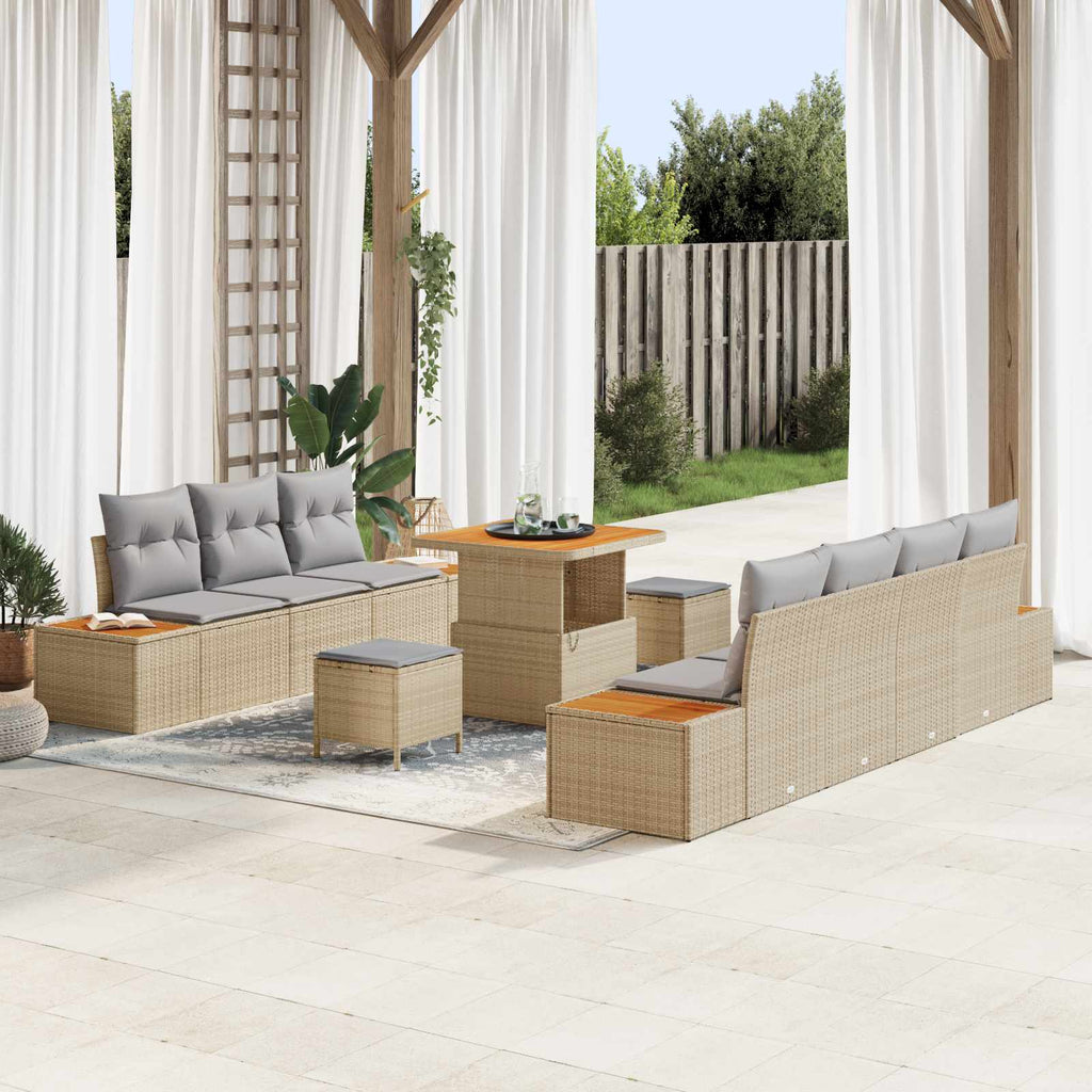 Gartensofa-set mit Kissen 10 pcs Beige und Hellgrau