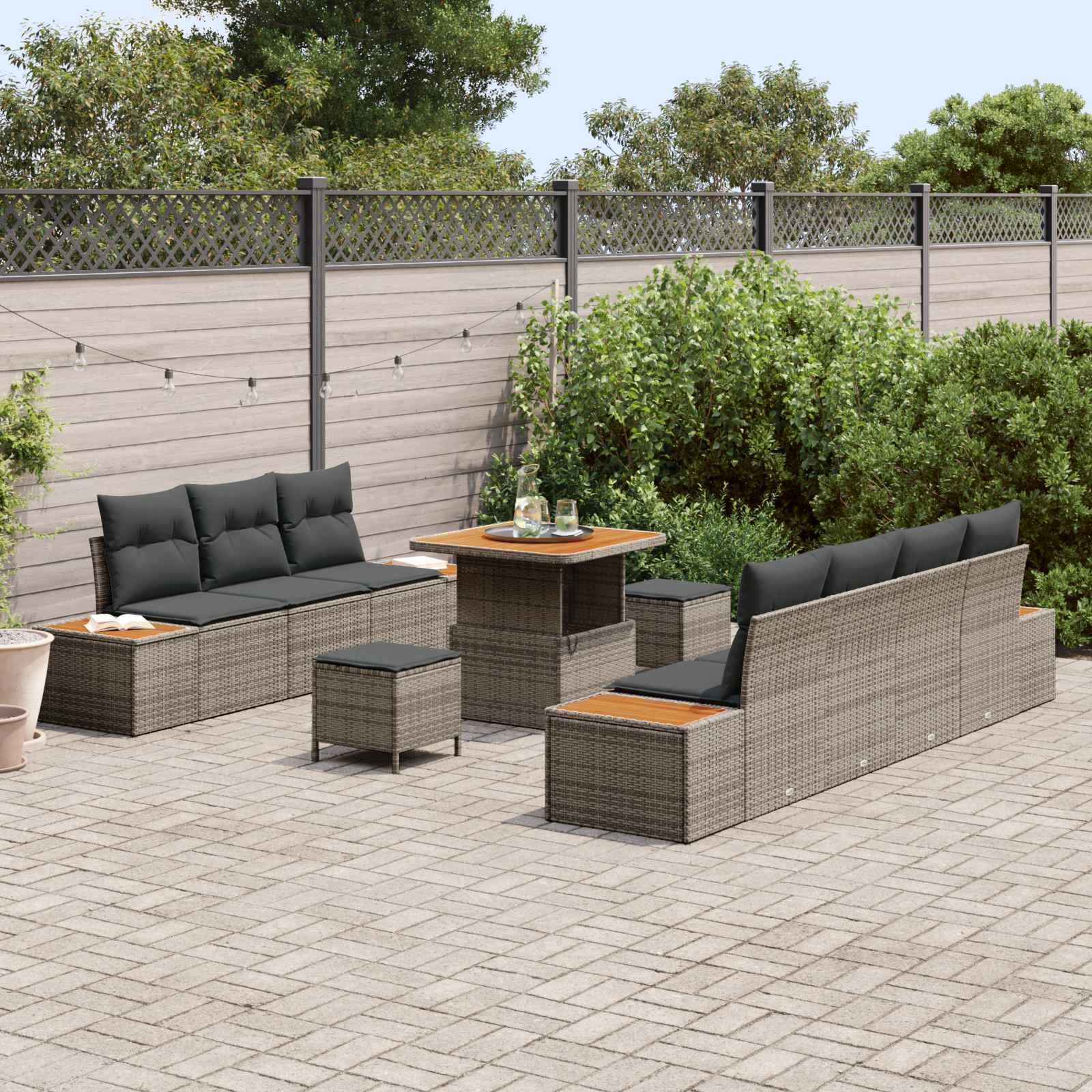 Gartensofa-set mit Kissen 10 pcs Grau