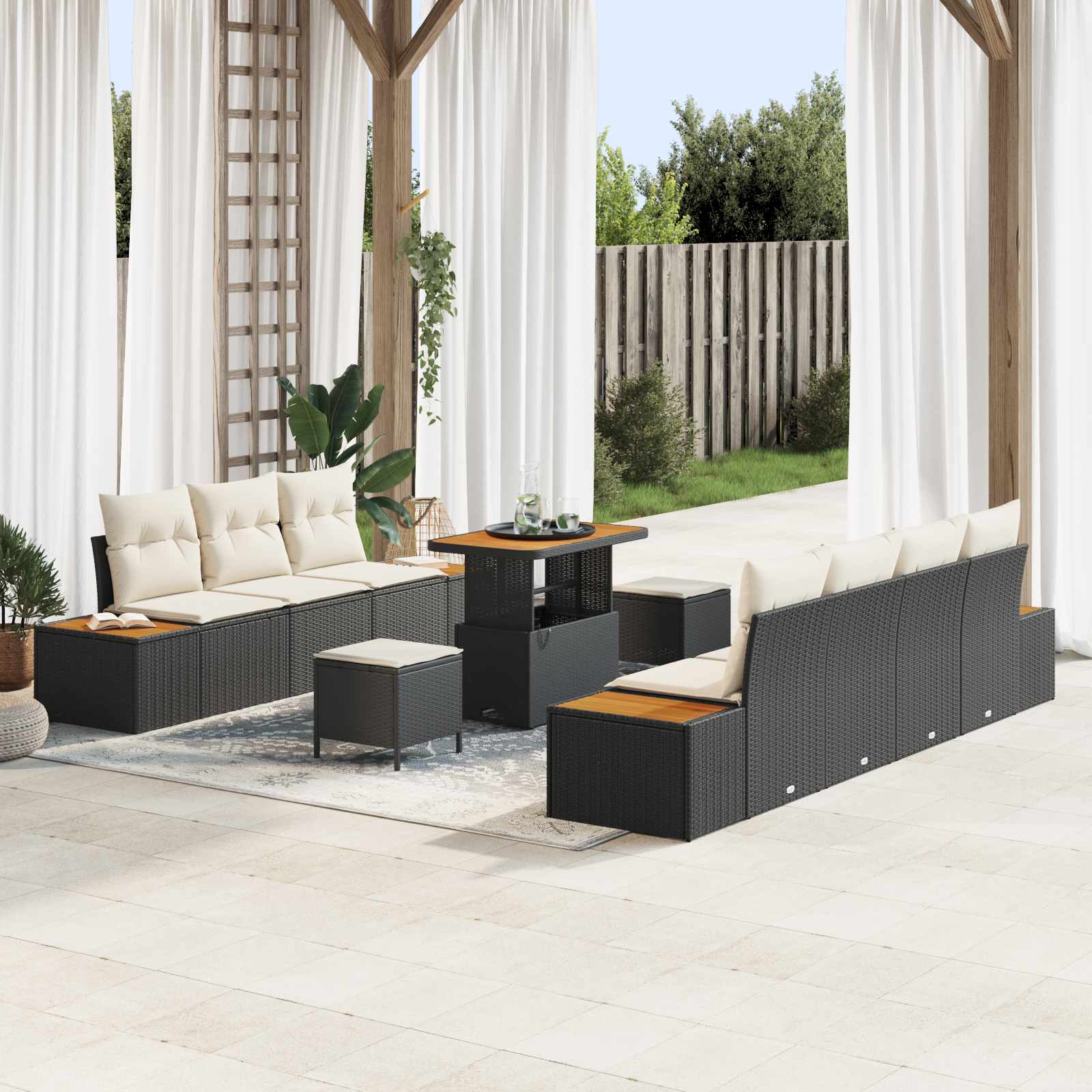 Gartensofa-set mit Kissen 10 pcs Schwarz und Creme