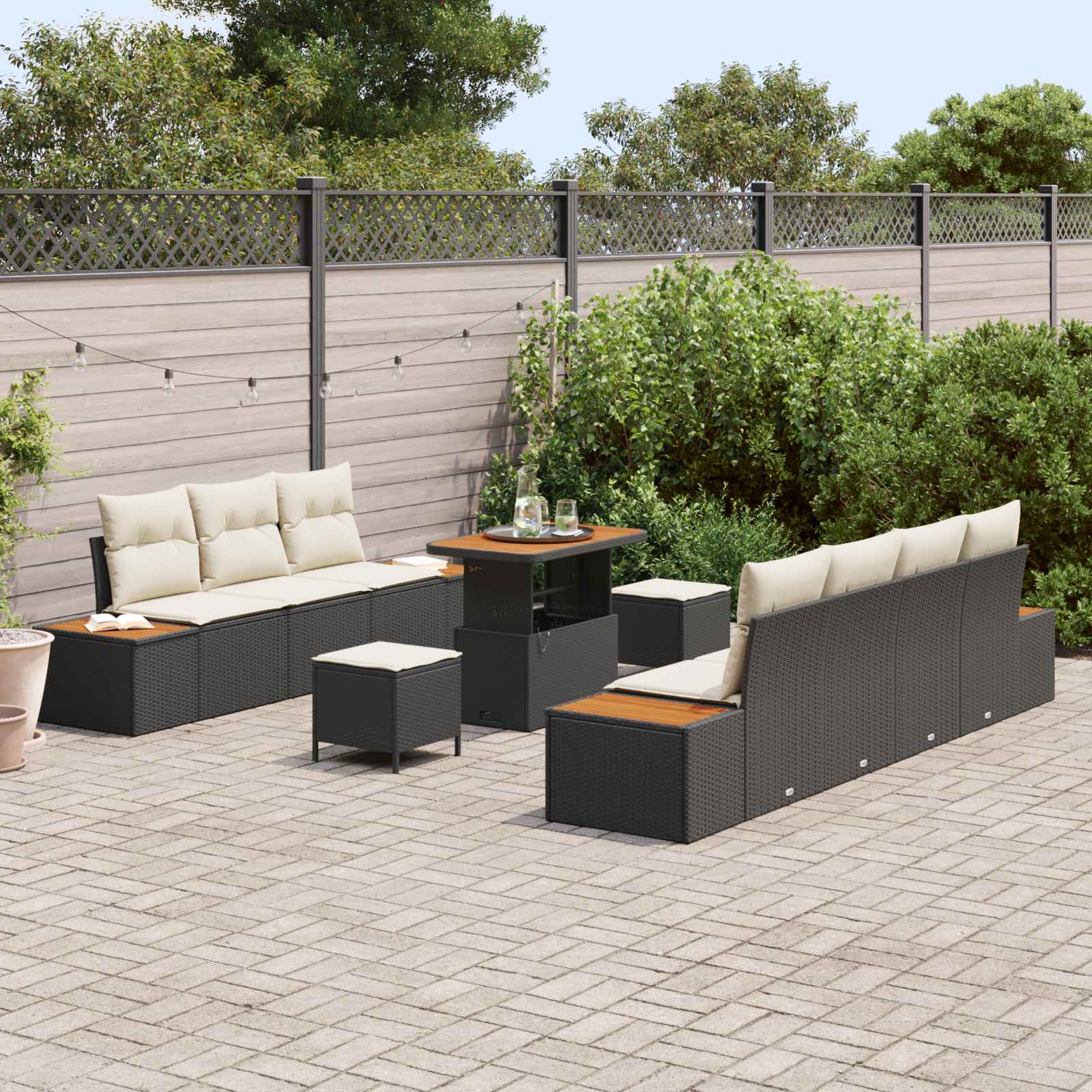 Gartensofa-set mit Kissen 10 pcs Schwarz und Creme