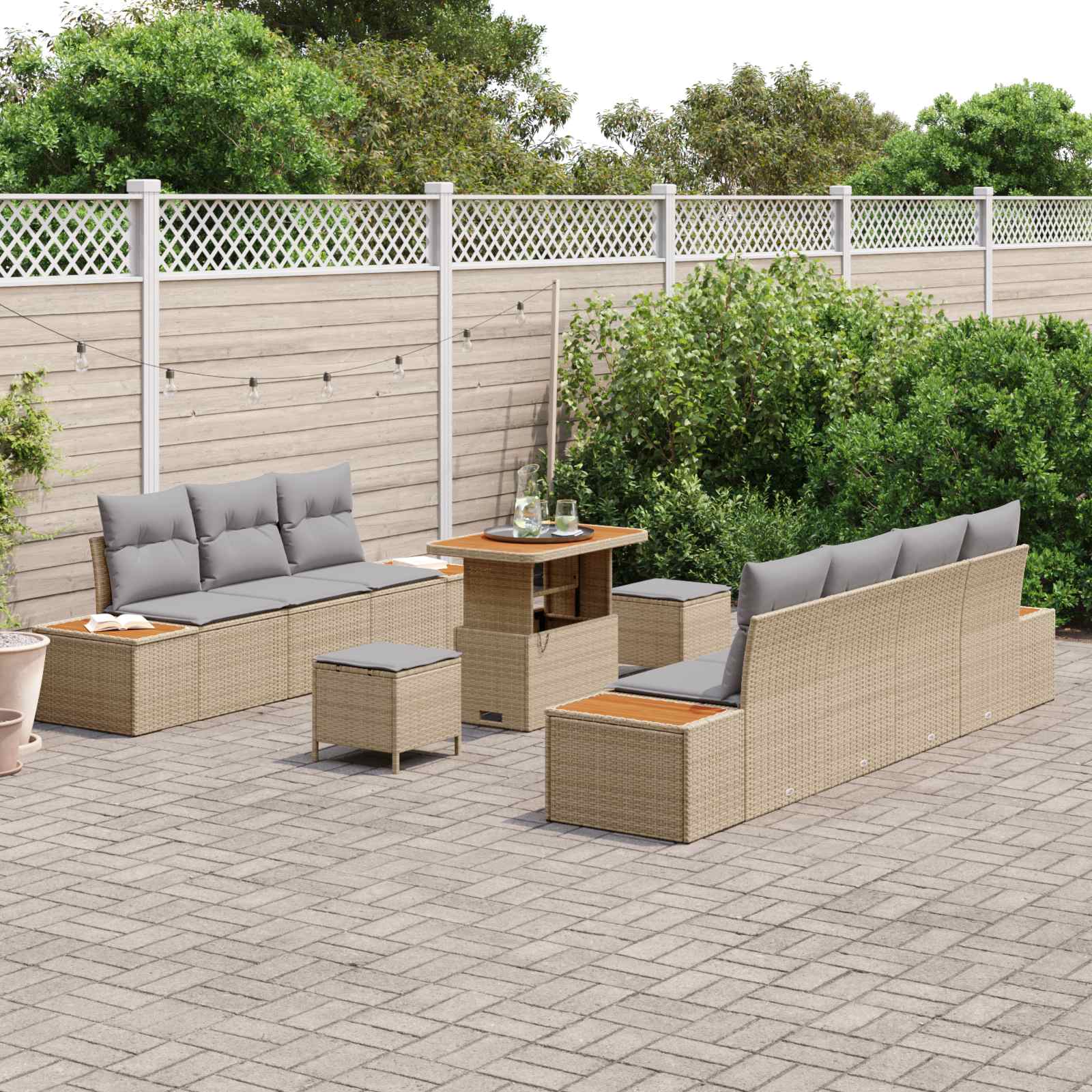 Gartensofa-set mit Kissen 10 pcs Beige und Hellgrau