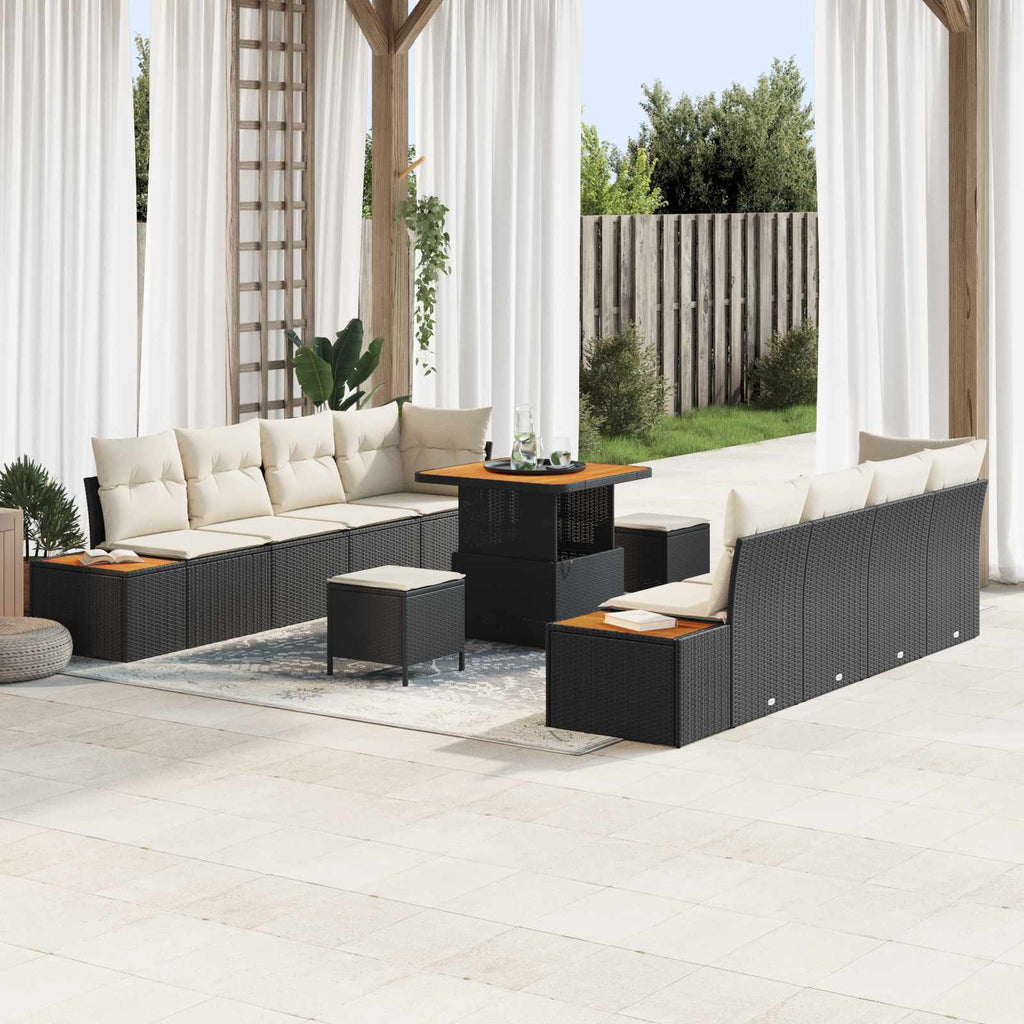 Gartensofa-set mit Kissen 11 pcs Schwarz und Creme