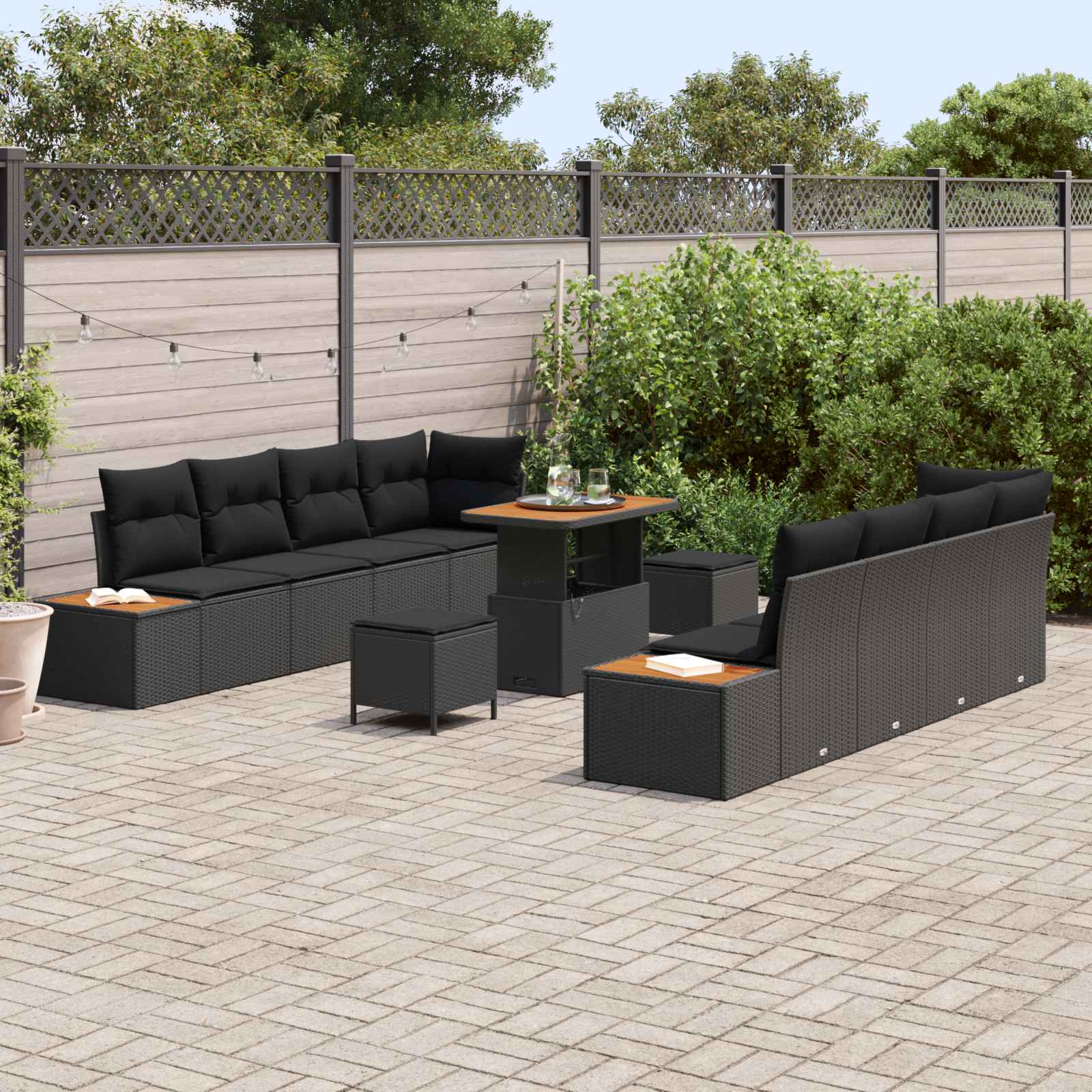 Gartensofa-set mit Kissen 11 pcs Schwarz