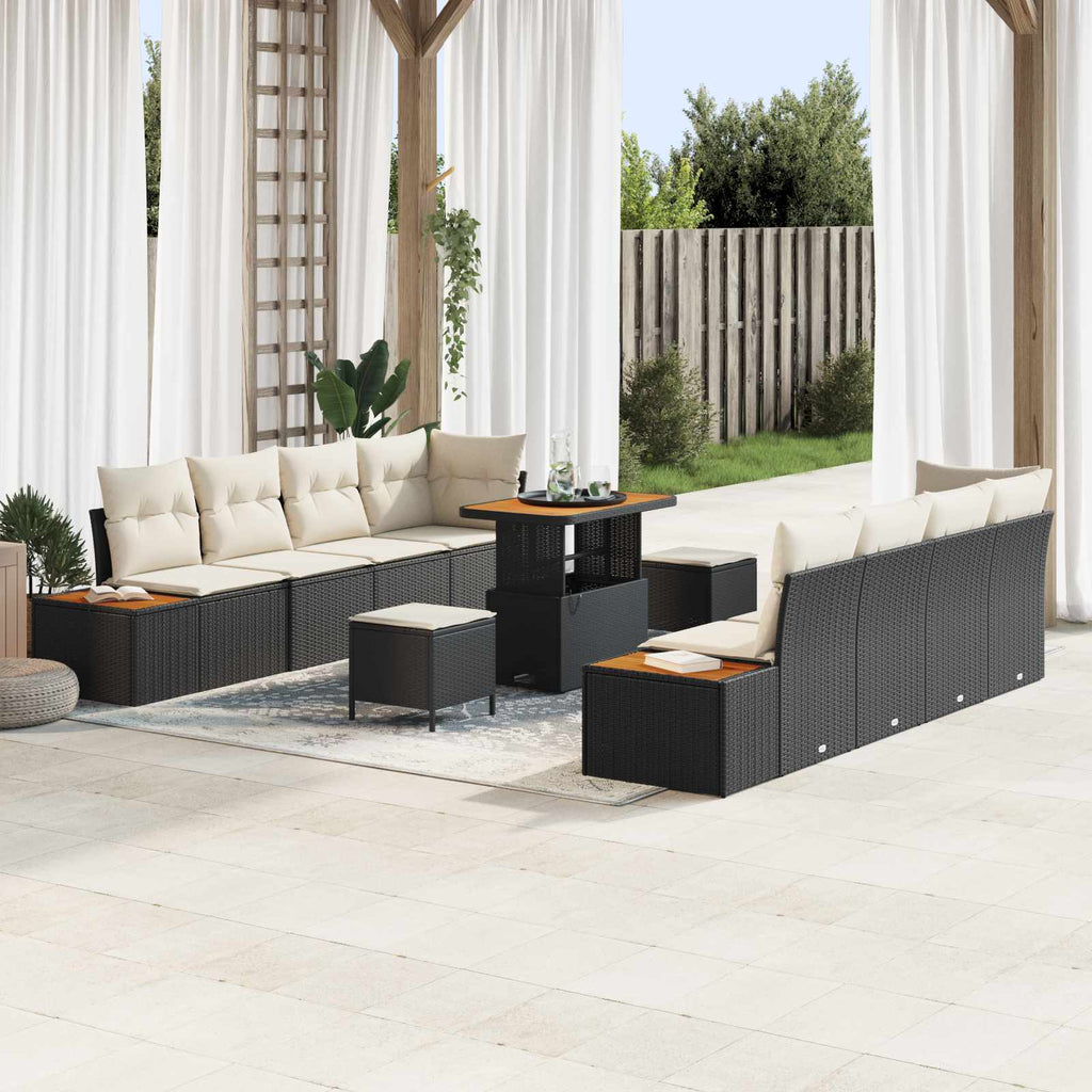 Gartensofa-set mit Kissen 11 pcs Schwarz und Creme