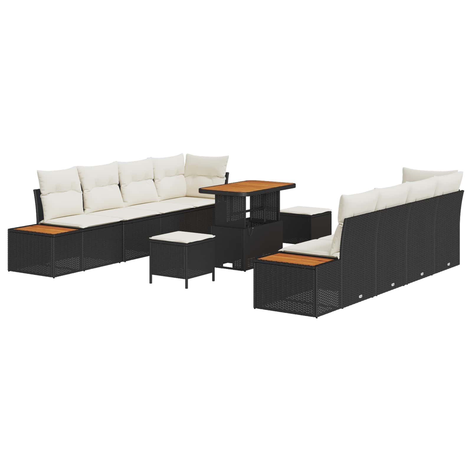Gartensofa-set mit Kissen 11 pcs Schwarz und Creme
