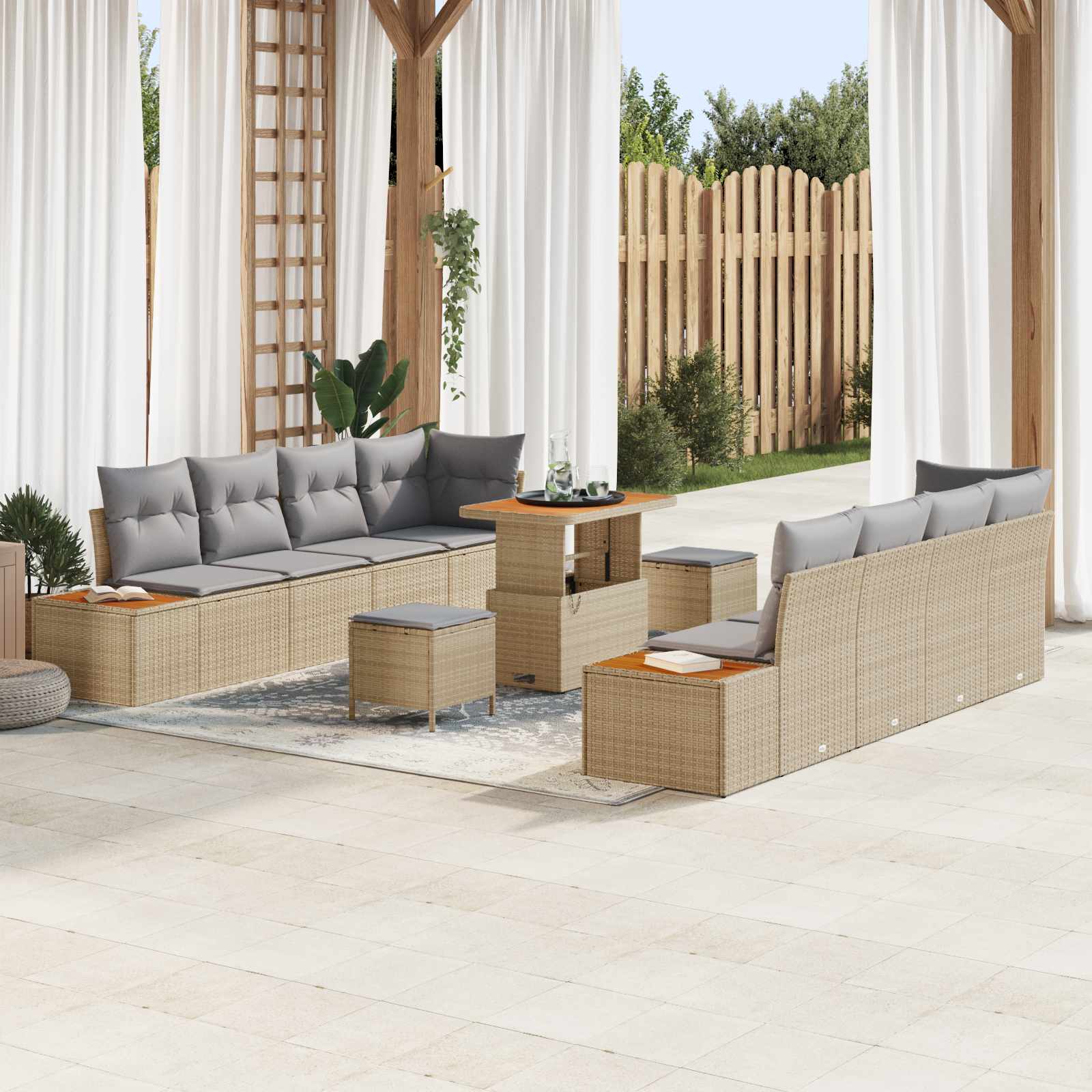 Gartensofa-set mit Kissen 11 pcs Beige und Hellgrau