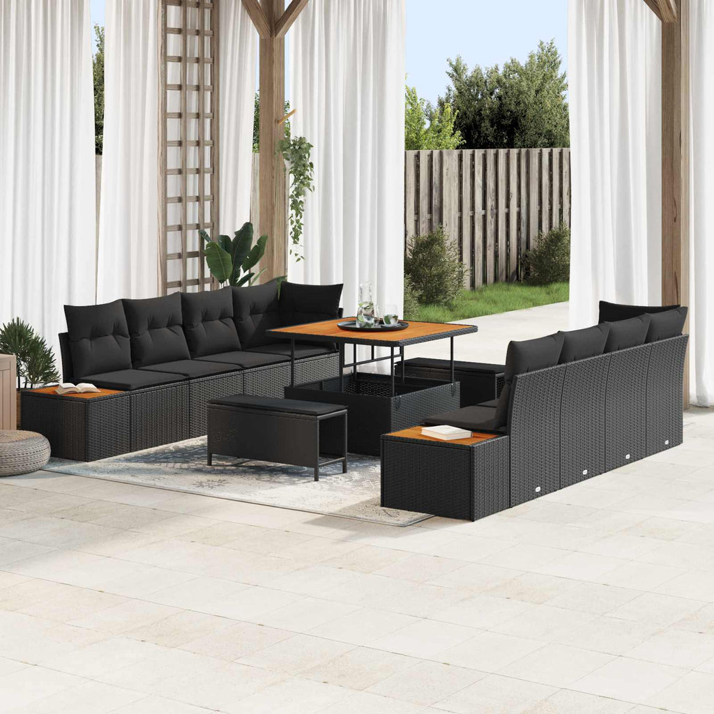 Gartensofa-set mit Kissen 11 pcs Schwarz