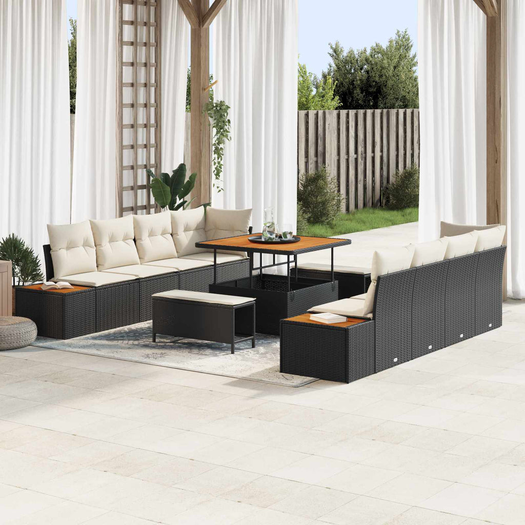 Gartensofa-set mit Kissen 11 pcs Schwarz und Creme