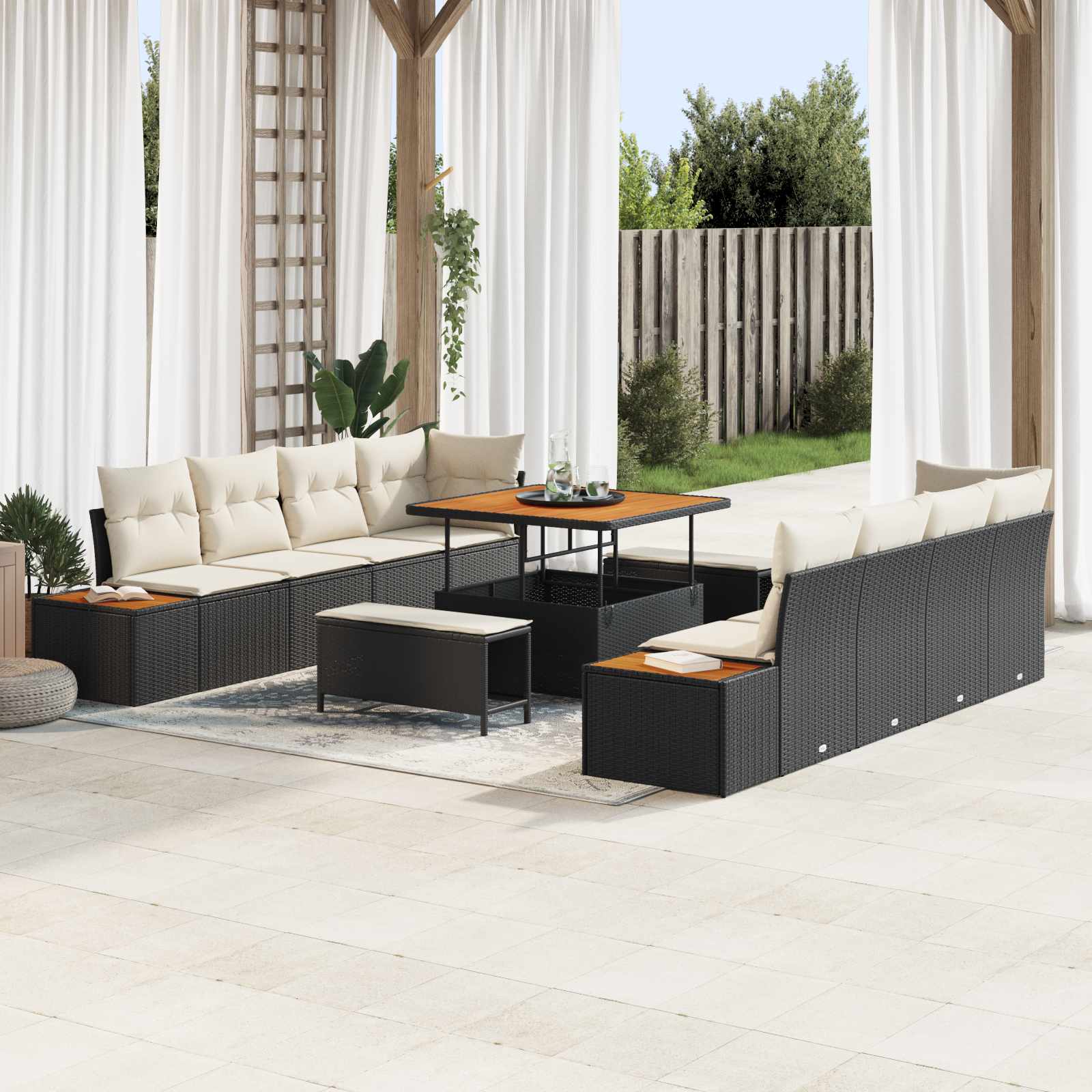 Gartensofa-set mit Kissen 11 pcs Schwarz und Creme