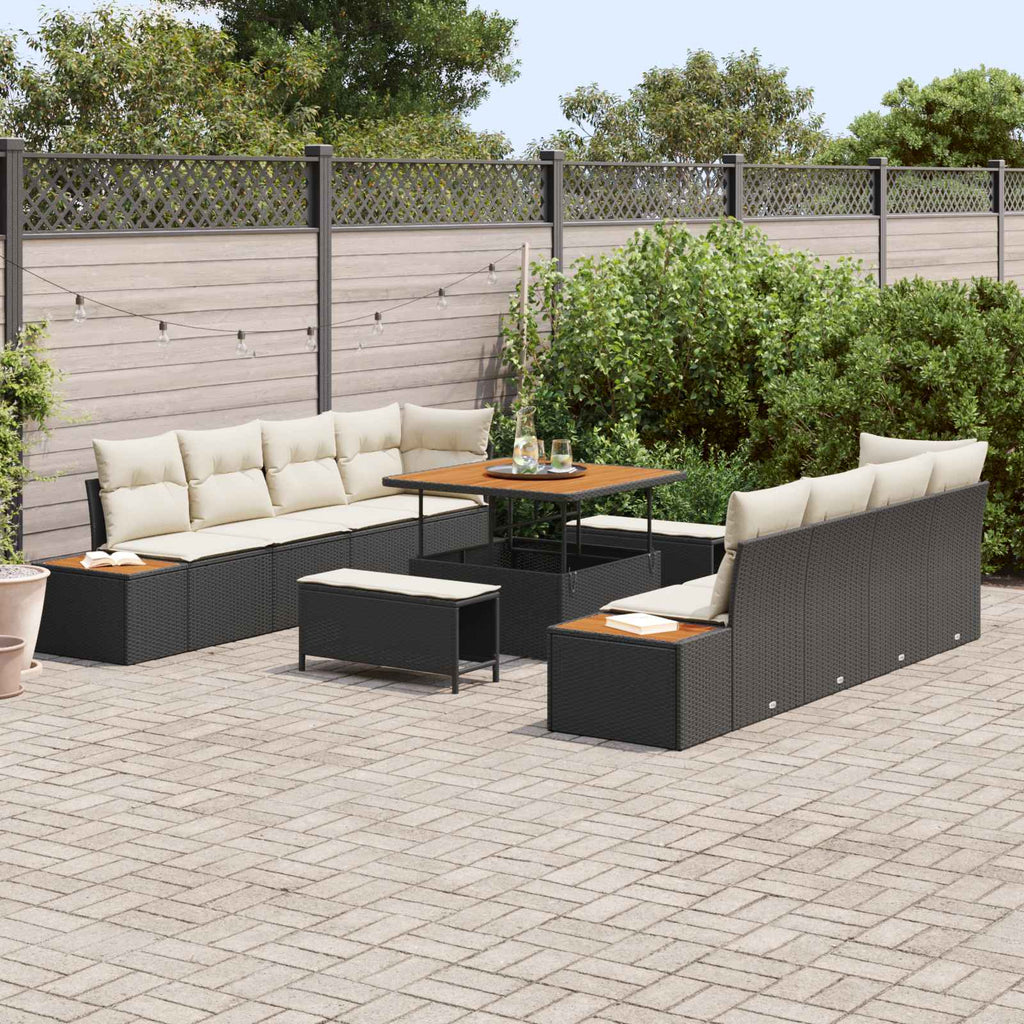 Gartensofa-set mit Kissen 11 pcs Schwarz und Creme