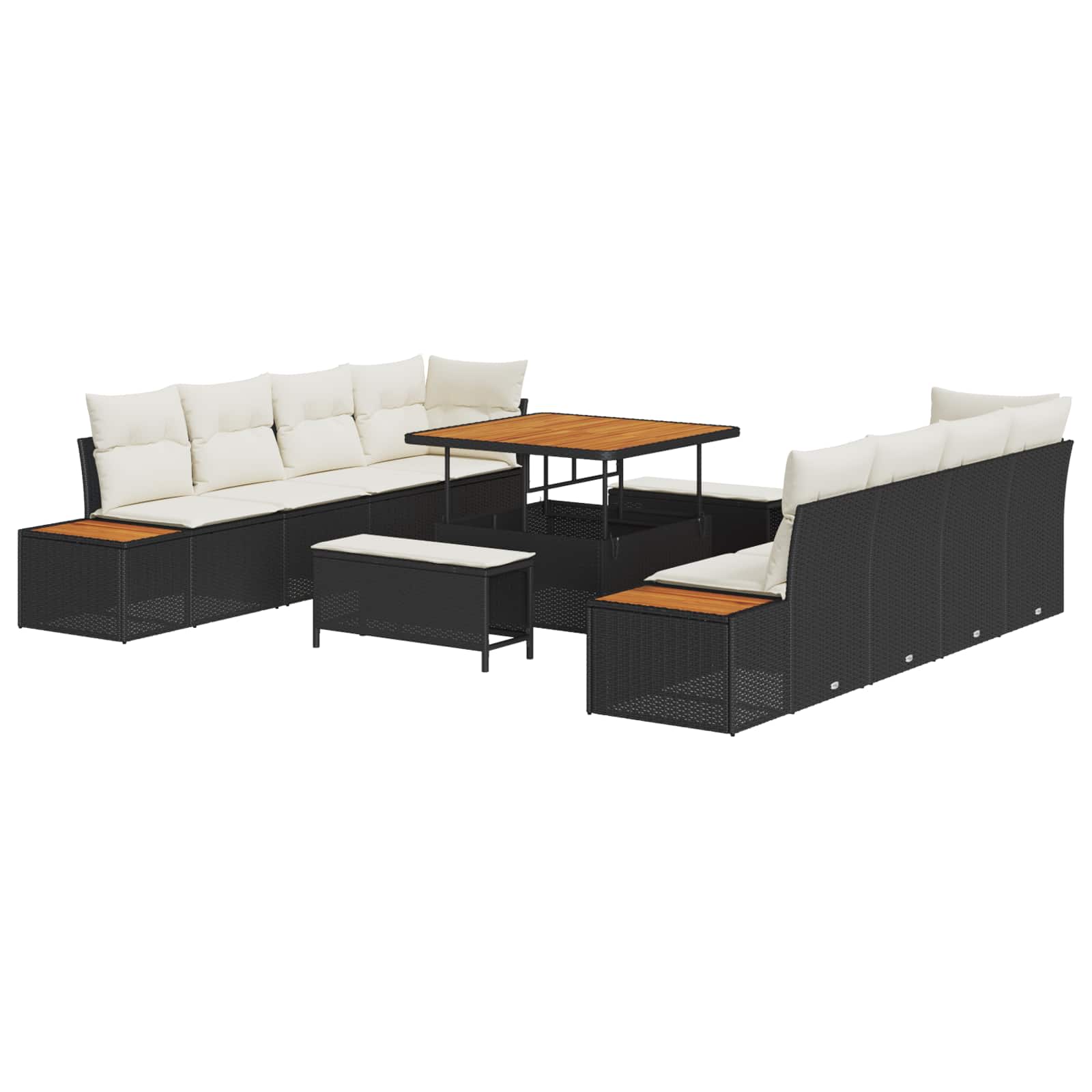 Gartensofa-set mit Kissen 11 pcs Schwarz und Creme