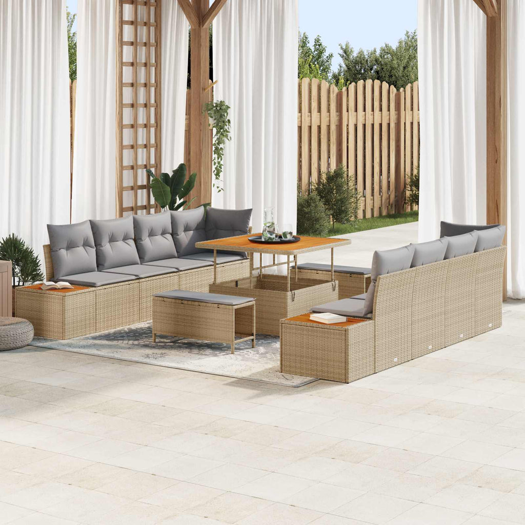 Gartensofa-set mit Kissen 11 pcs Beige und Hellgrau