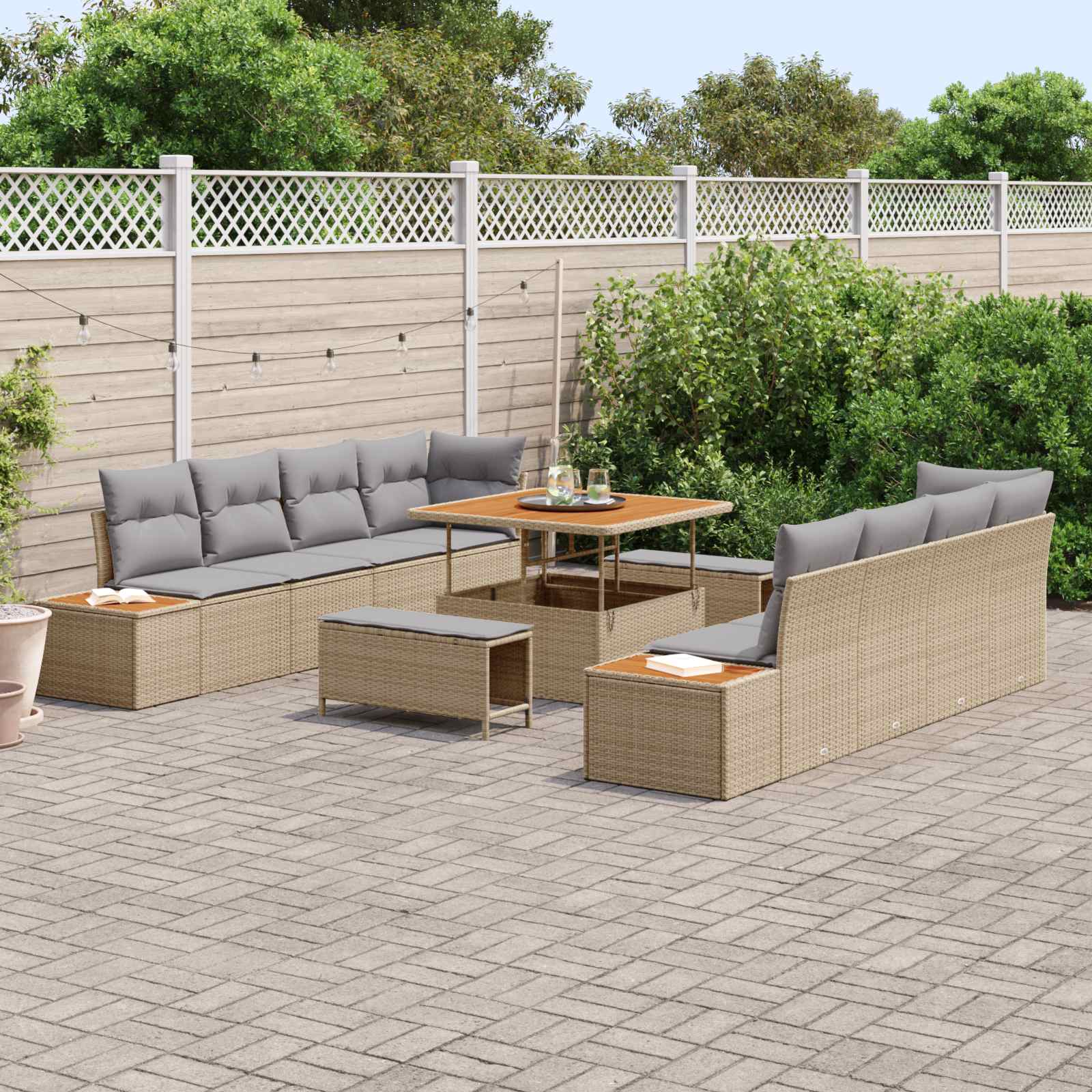Gartensofa-set mit Kissen 11 pcs Beige und Hellgrau
