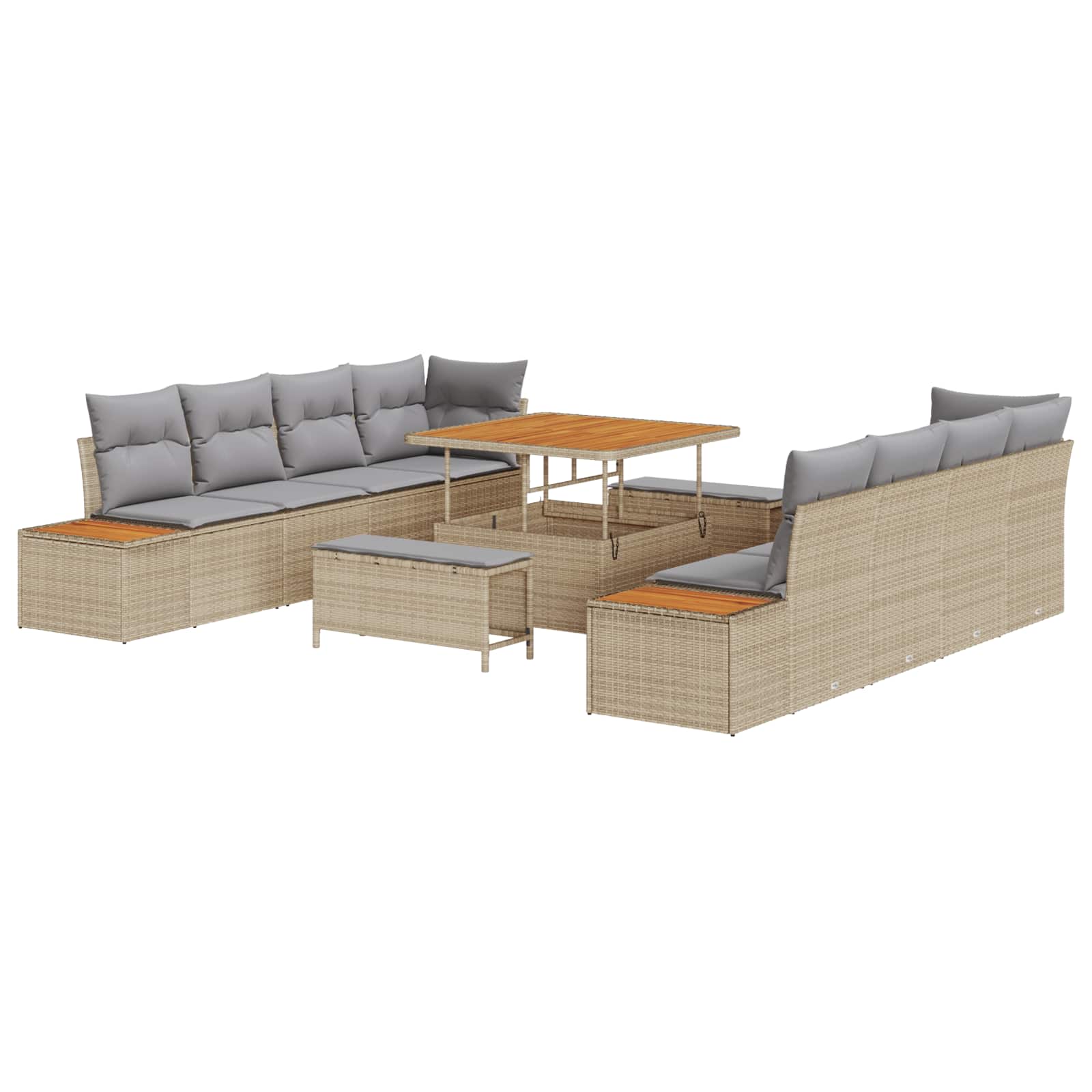 Gartensofa-set mit Kissen 11 pcs Beige und Hellgrau