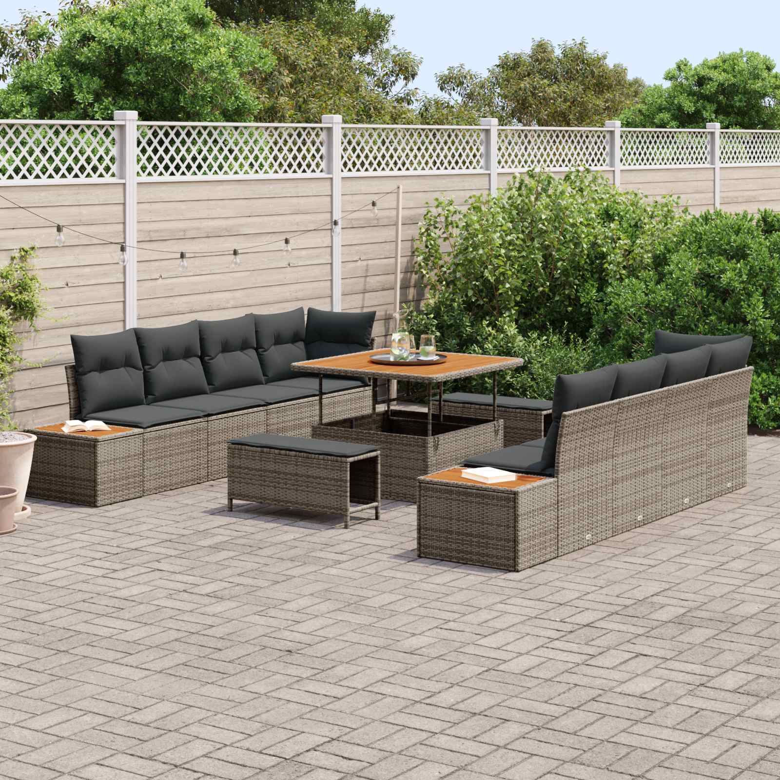 Gartensofa-set mit Kissen 11 pcs Grau