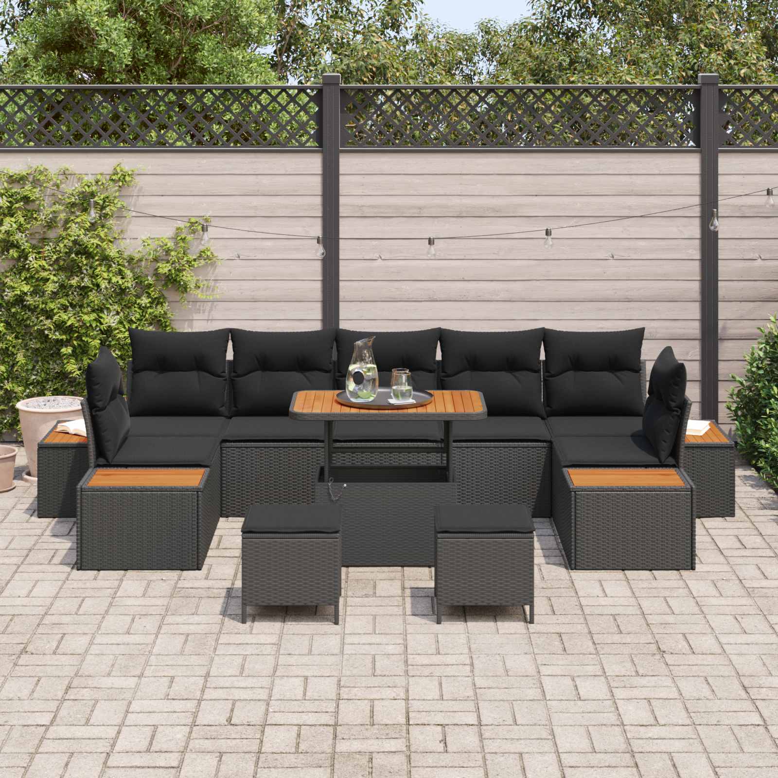 Gartensofa-set mit Kissen 10 pcs Schwarz
