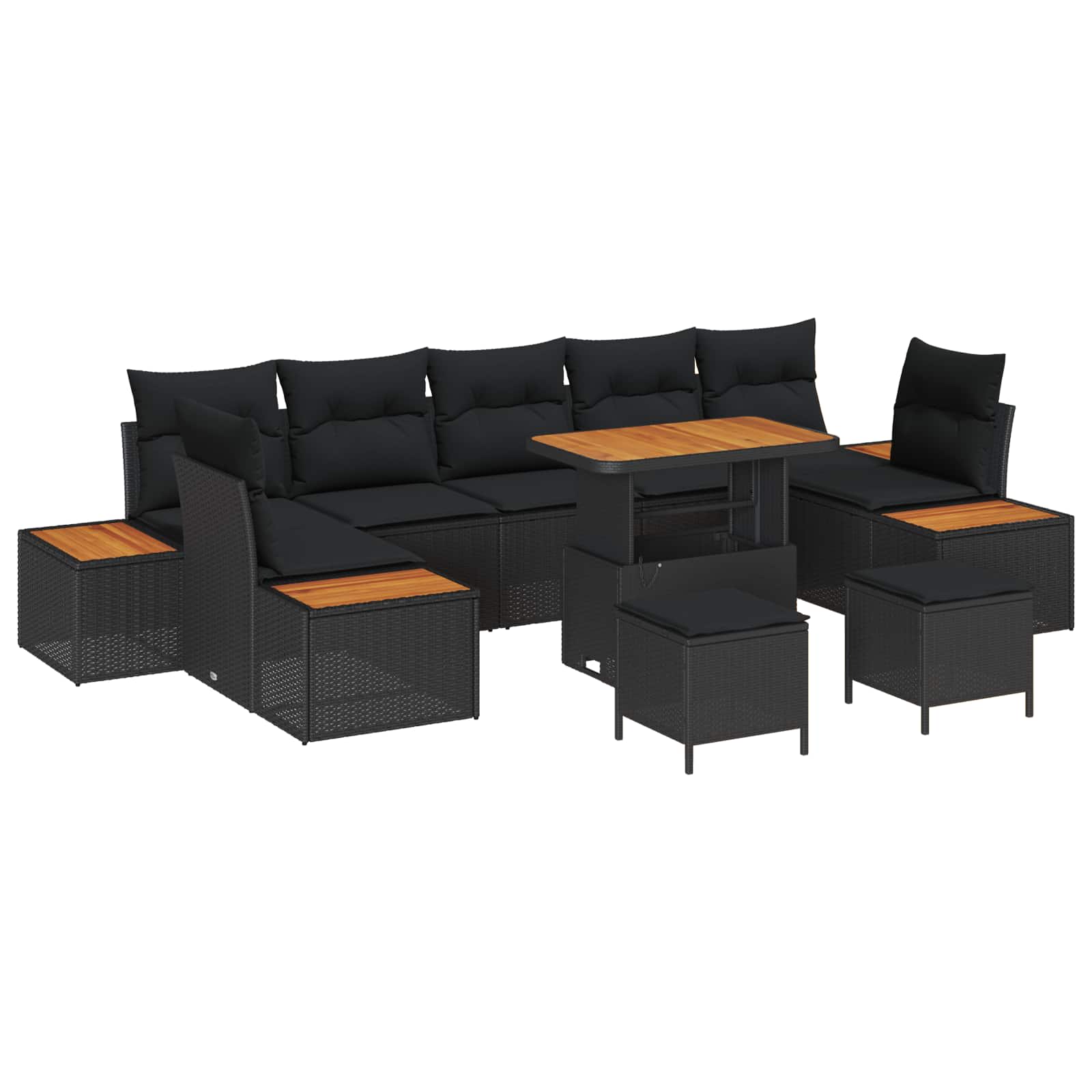 Gartensofa-set mit Kissen 10 pcs Schwarz