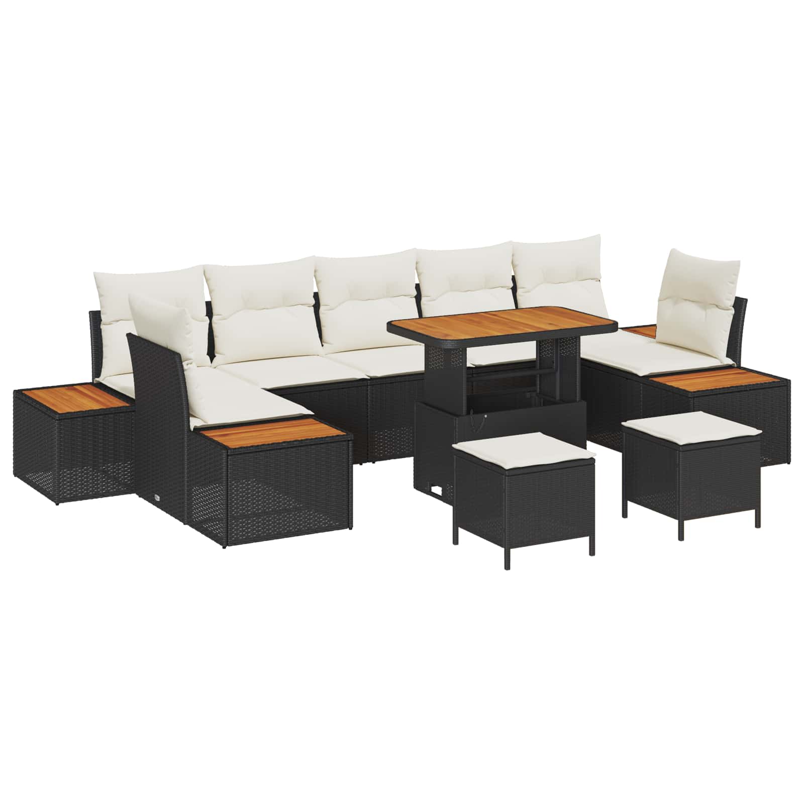 Gartensofa-set mit Kissen 10 pcs Schwarz und Creme