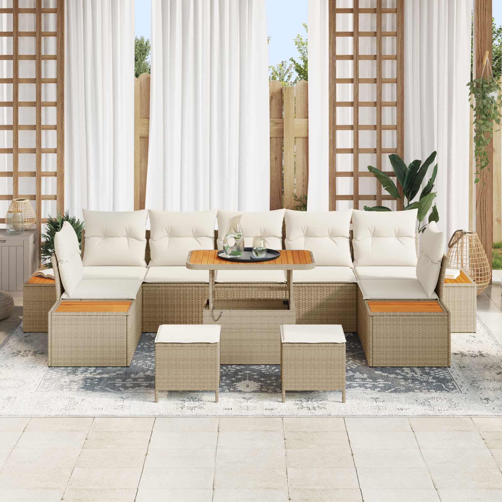 Gartensofa-set mit Kissen 10 pcs Beige und Creme