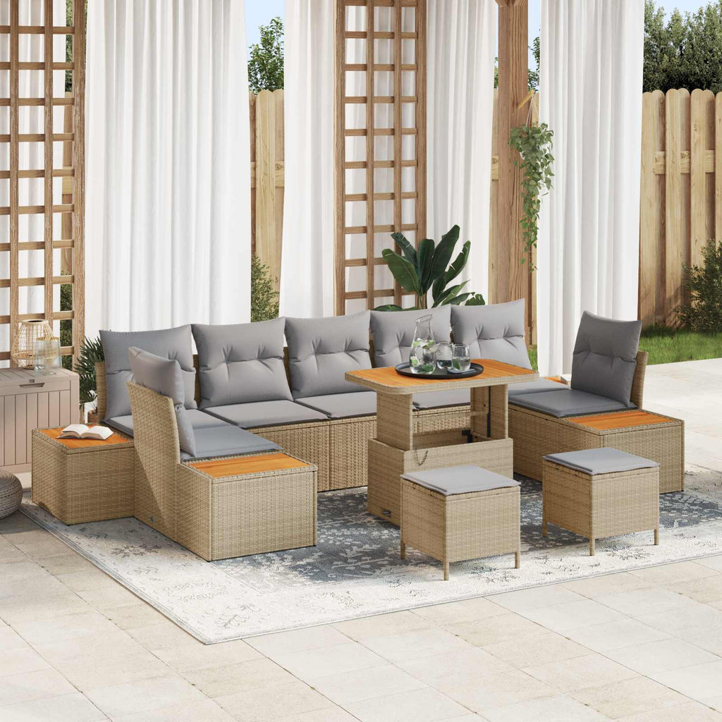 Gartensofa-set mit Kissen 10 pcs Beige und Hellgrau