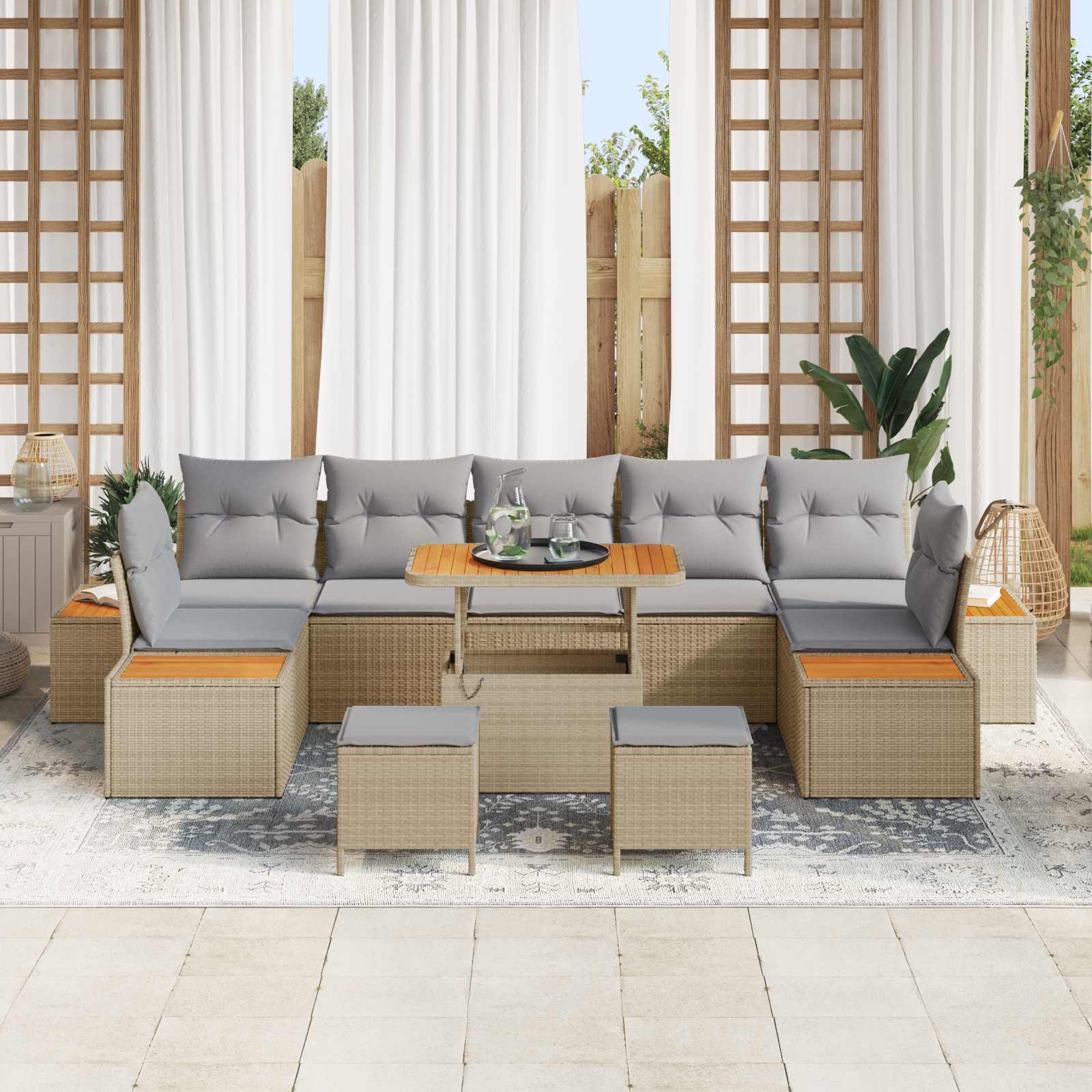 Gartensofa-set mit Kissen 10 pcs Beige und Hellgrau