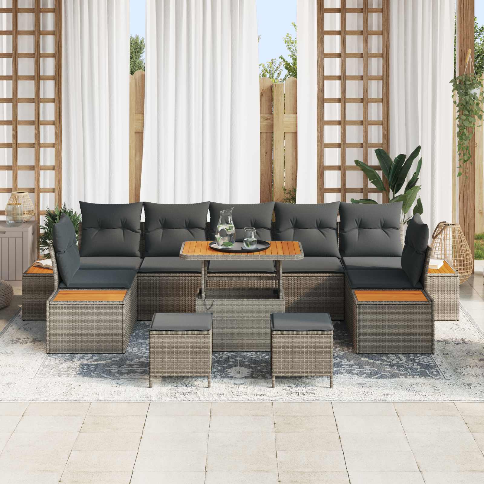 Gartensofa-set mit Kissen 10 pcs Grau