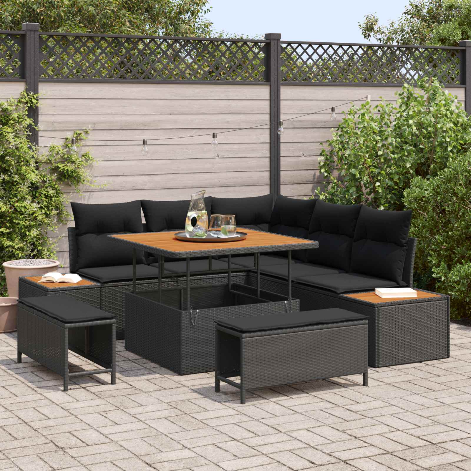 Gartensofa-set mit Kissen 8 pcs Schwarz