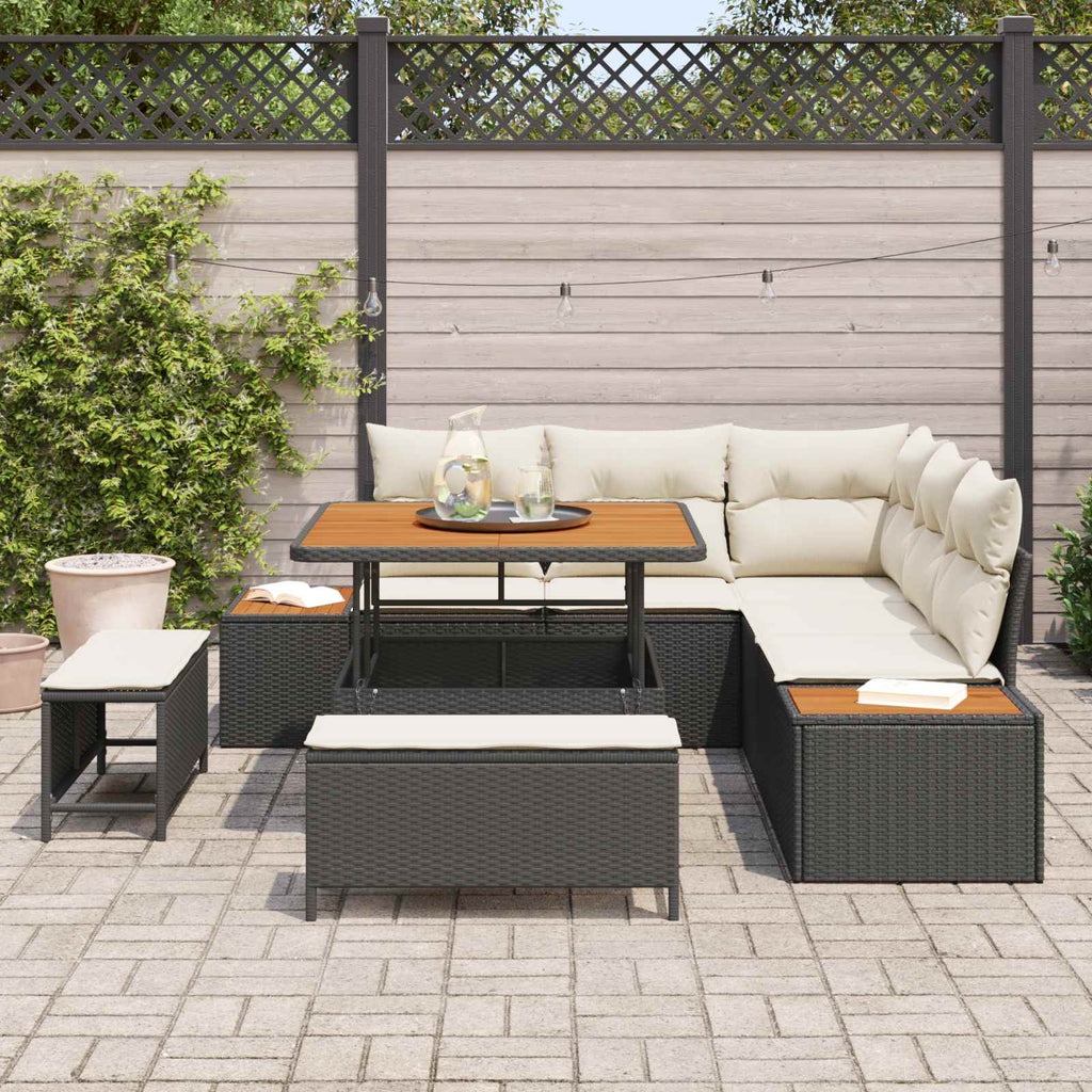 Gartensofa-set mit Kissen 8 pcs Schwarz und Creme